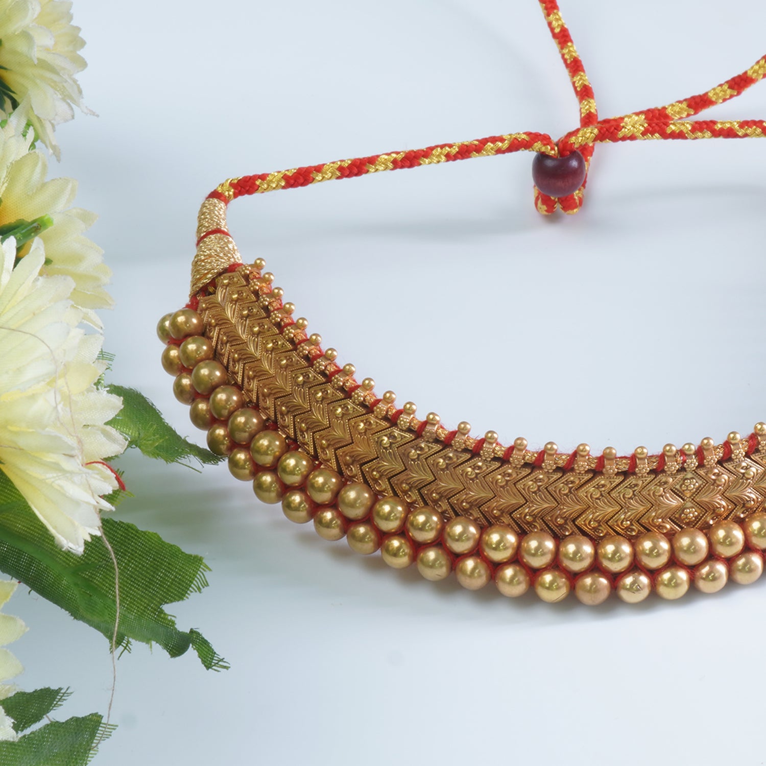 Silver Heritage Traditional Gold Plated Vajratik Necklace Flower Design