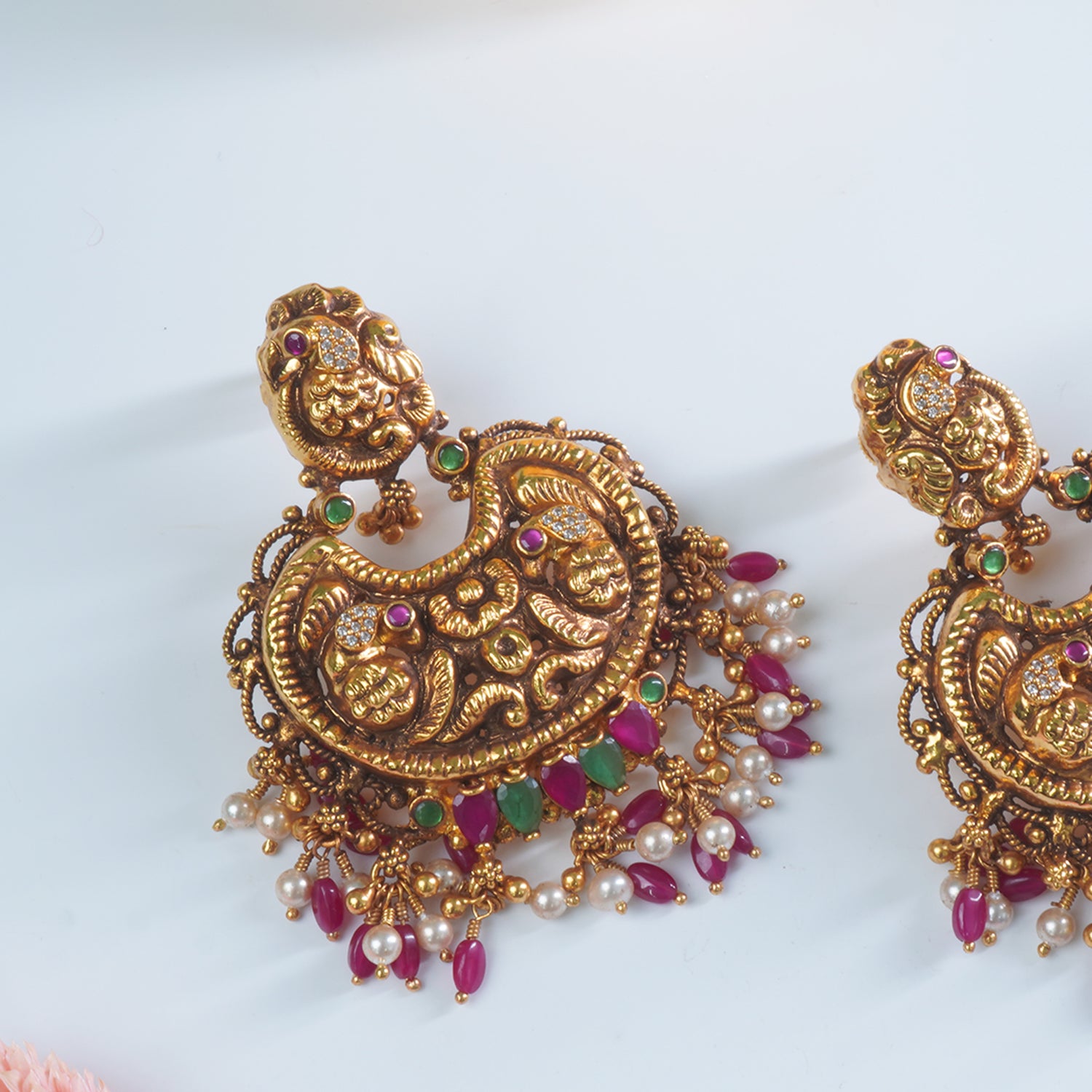 Silver Antique Gold Plated Double Peacock Jhumki