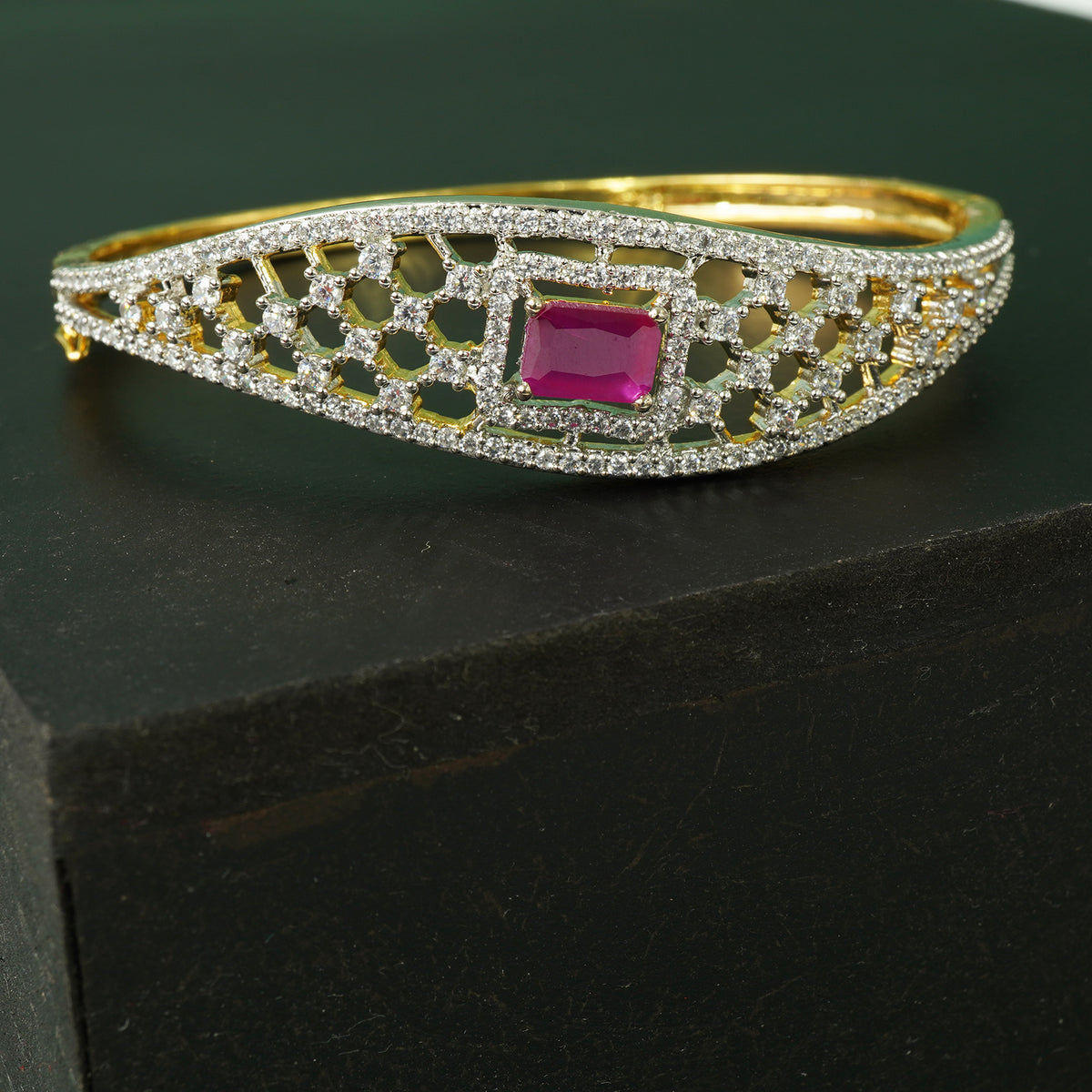 Silver Openable AD Bangle With Enchanting Red Stone