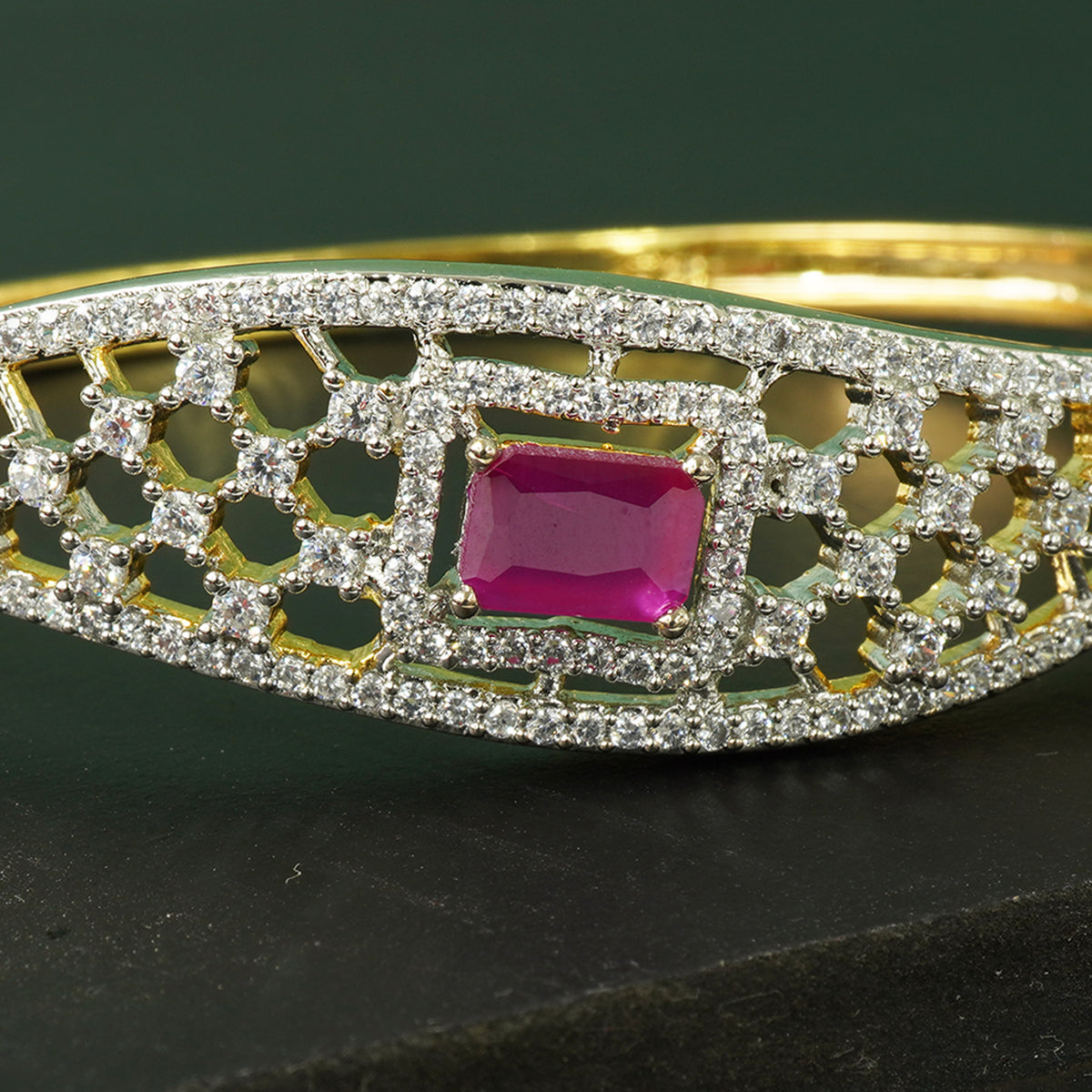 Silver Openable AD Bangle With Enchanting Red Stone