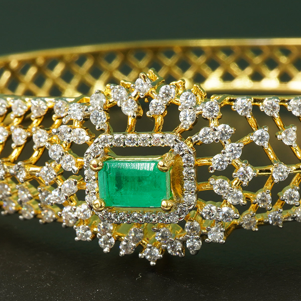Silver Openable AD Stone Bangles With Enchanting Green Stone