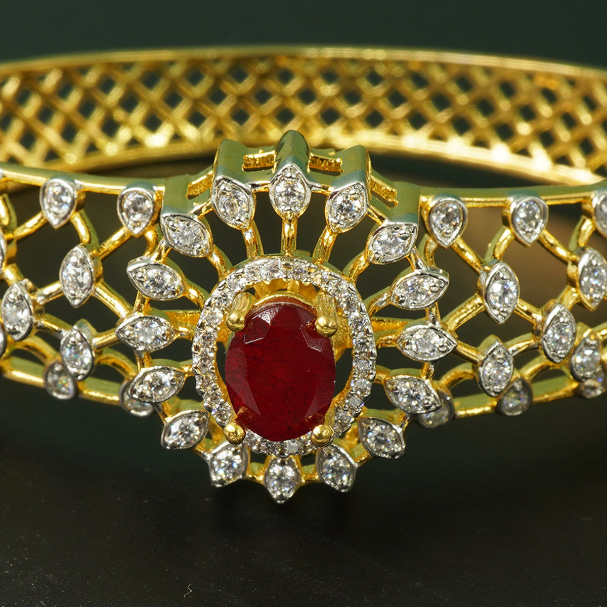 Silver Openable AD Stone Bangles With Rich Red Stone (With Changeable Stone Option)