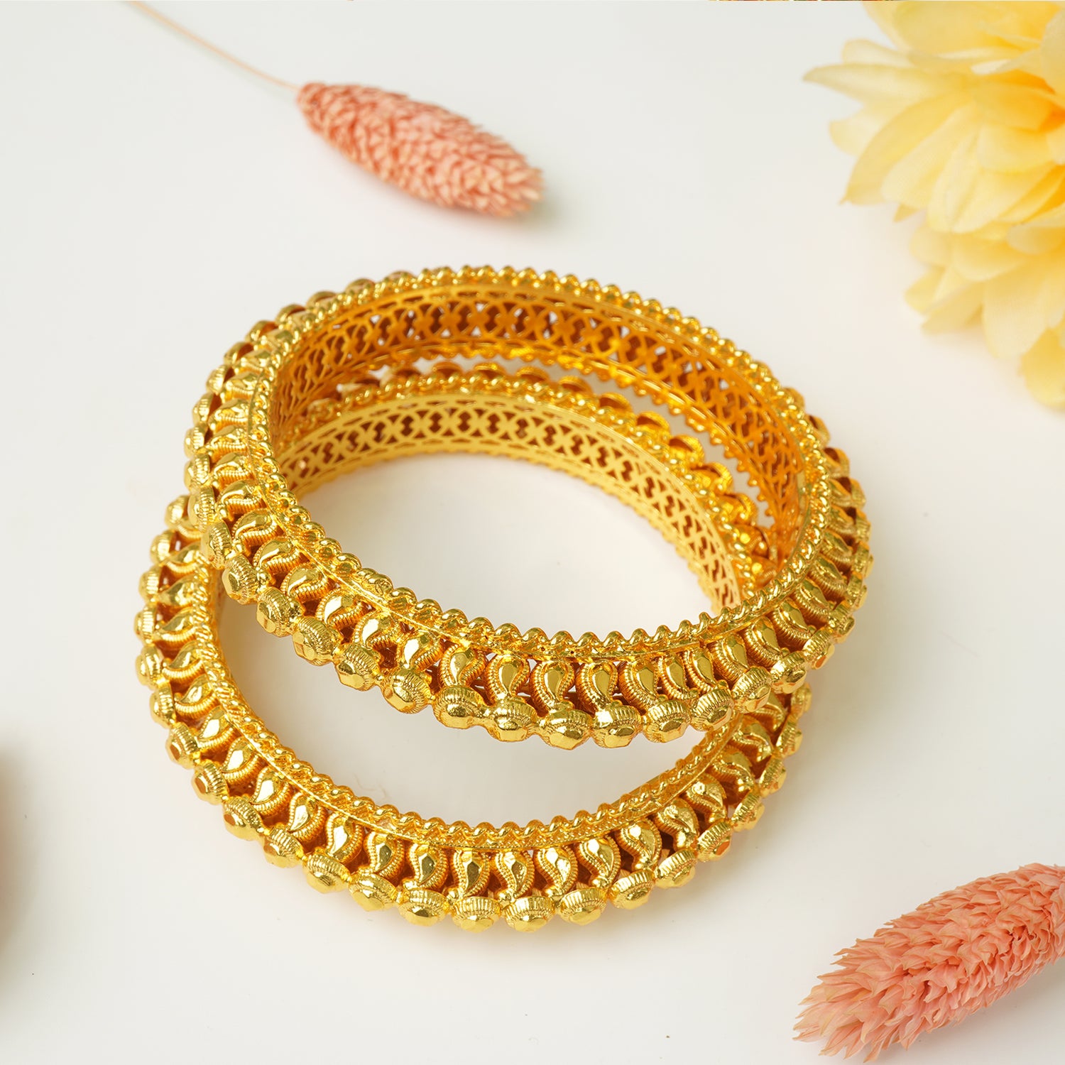 Pure 925 Silver Gold Plated Double Thoda Bangles (Pair)