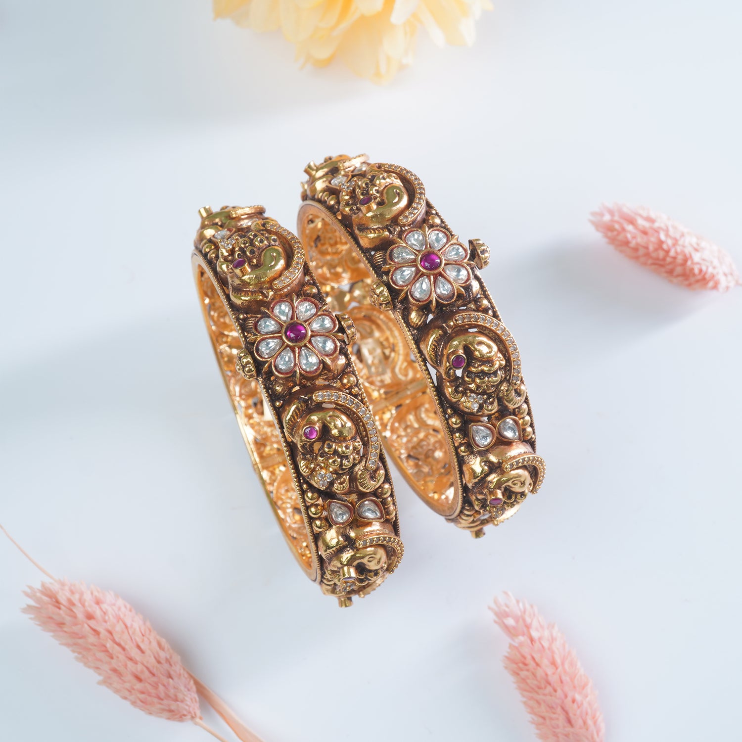 Antique Gold Plated Silver Bangles Design