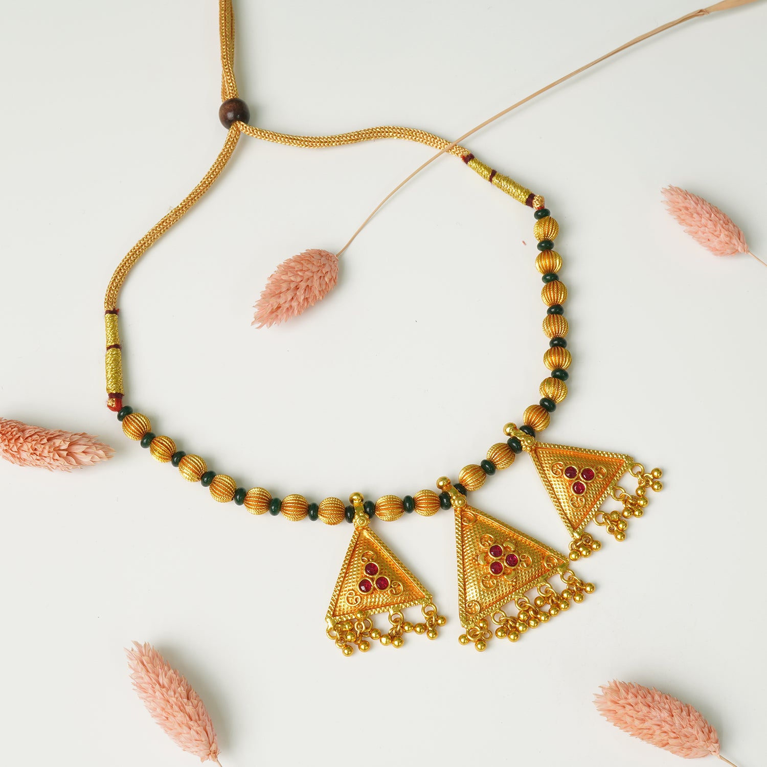 Pure 925 Silver Gheru Gold Plated Tribal Necklace
