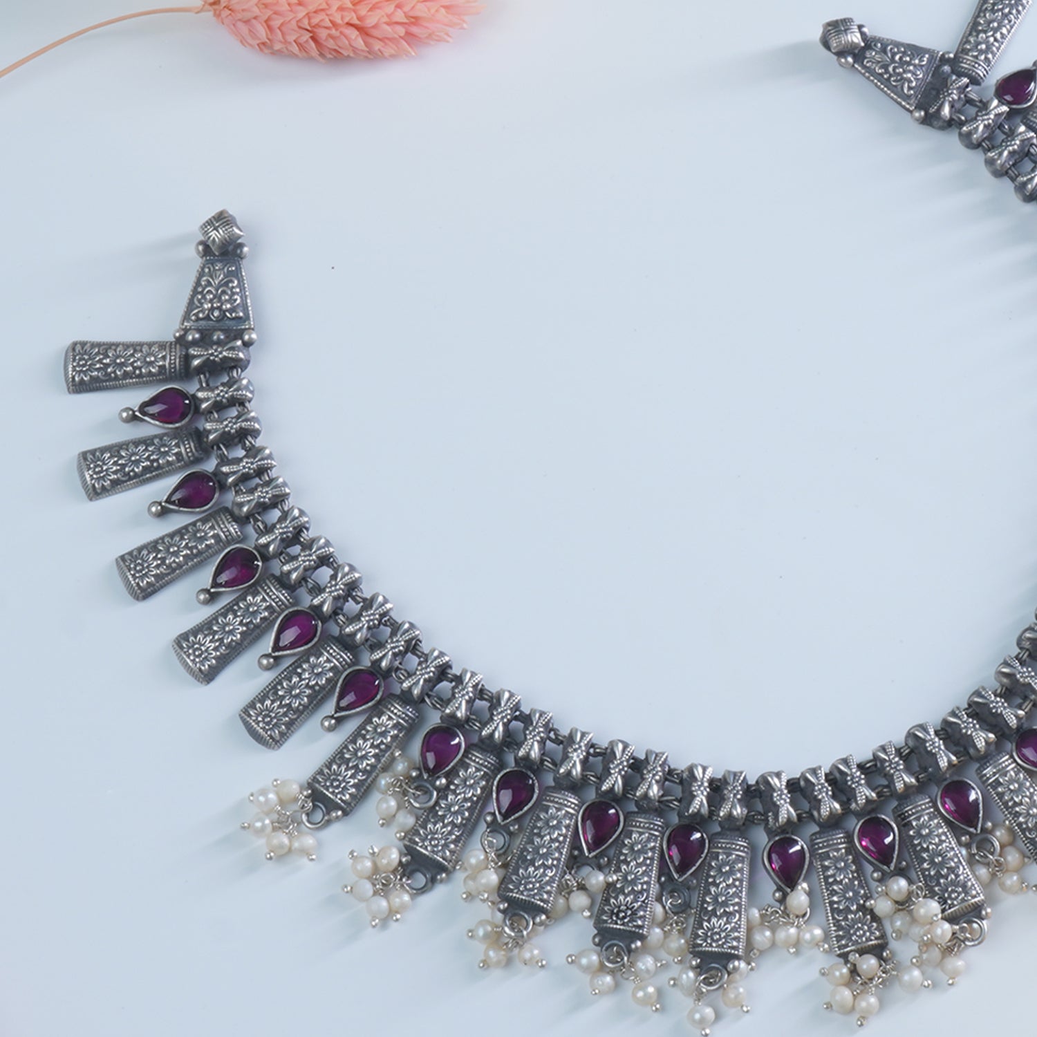 Pure 925 Silver Necklace Design With Hand Chattai Work