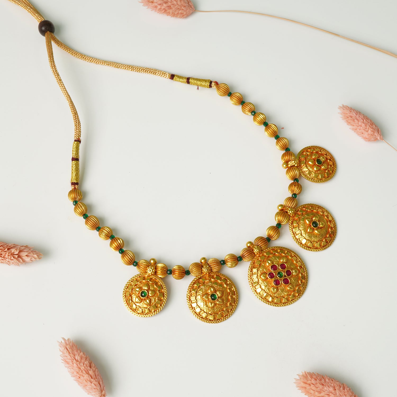 Pure 925 Silver Gheru Gold Plated Circle Tribal Necklace