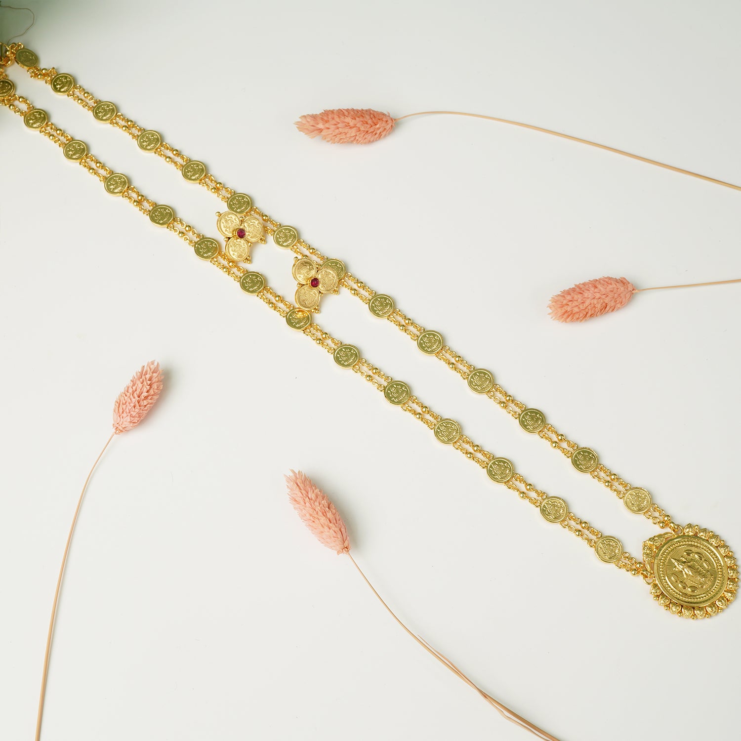 Pure 925 Silver Gold Plated Laxmi Haar Laxmi Pendant With Earrings