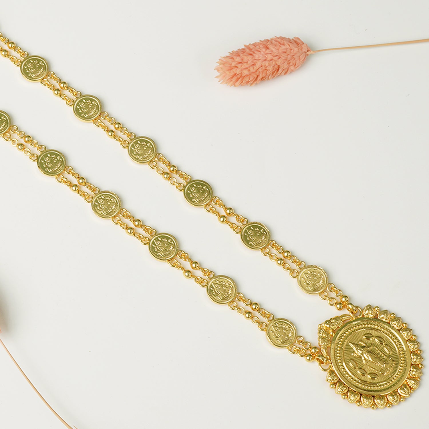 Pure 925 Silver Gold Plated Laxmi Haar Laxmi Pendant With Earrings