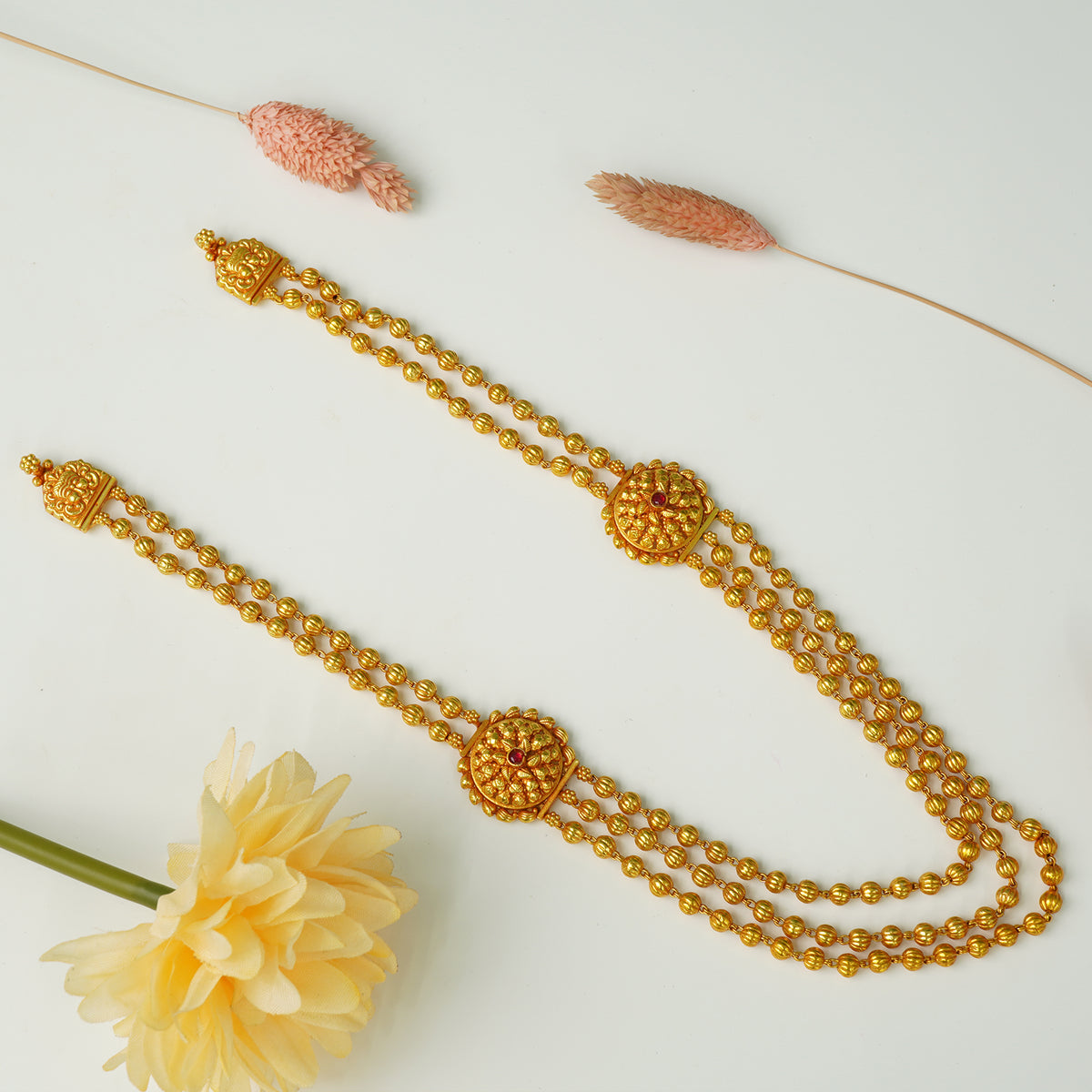 Pure 925 Silver 3 Layer Nakshi Mala Gheru Gold Plated Design