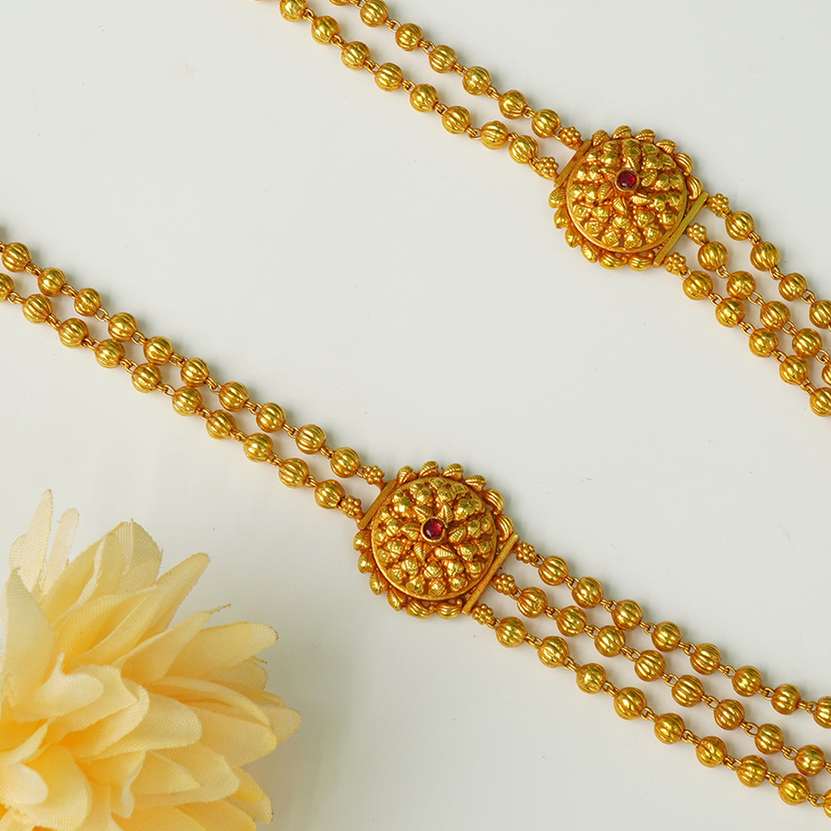 Pure 925 Silver 3 Layer Nakshi Mala Gheru Gold Plated Design