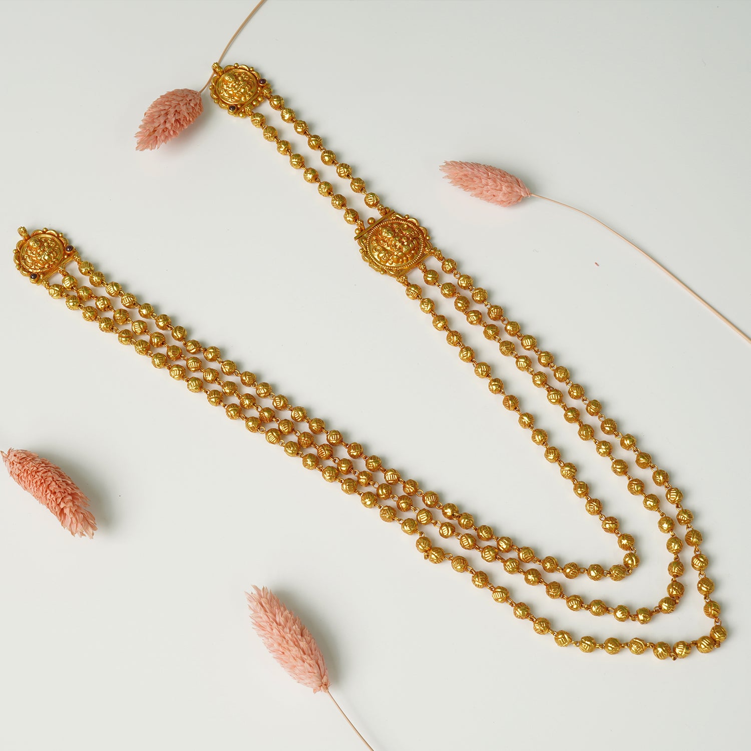 Pure 925 Silver Gheru Gold Plated 3 Layer Necklace Side Pendant Design