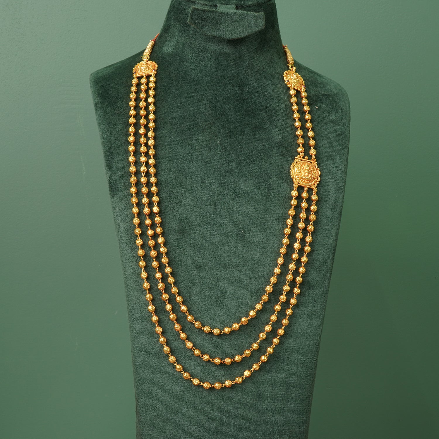 Pure 925 Silver Gheru Gold Plated 3 Layer Necklace Side Pendant Design