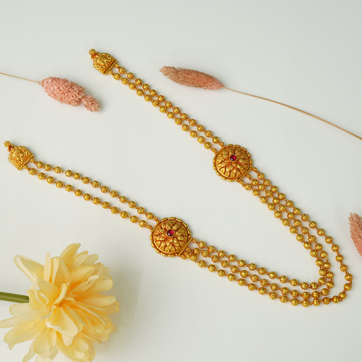Pure 925 Silver 3 Layer Nakshi Mala Gheru Gold Plated