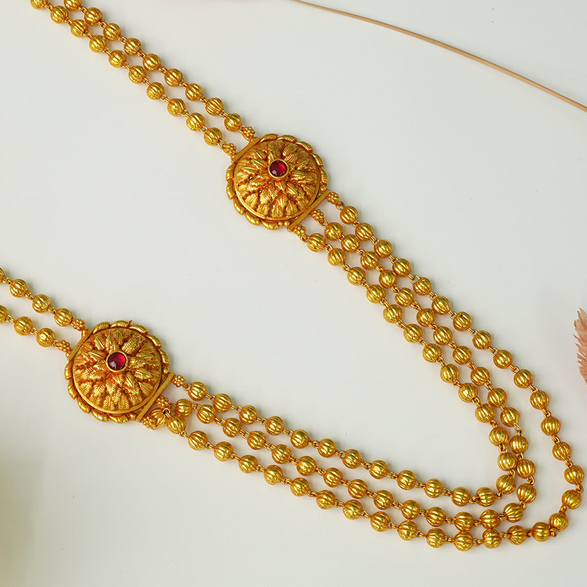 Pure 925 Silver 3 Layer Nakshi Mala Gheru Gold Plated