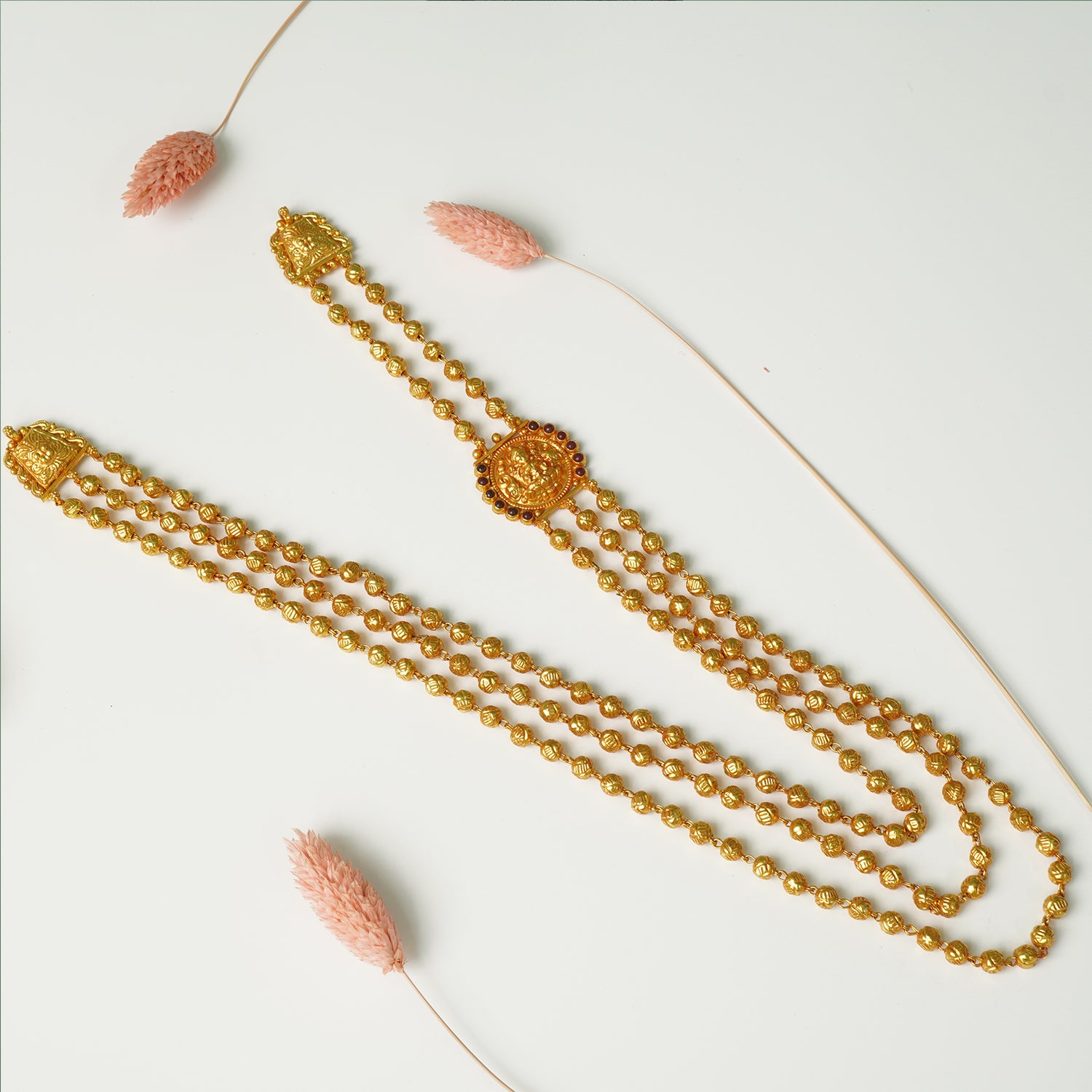 Pure 925 Silver Gheru Gold Plated 3 Layer Laxmi Necklace Side Pendant Design