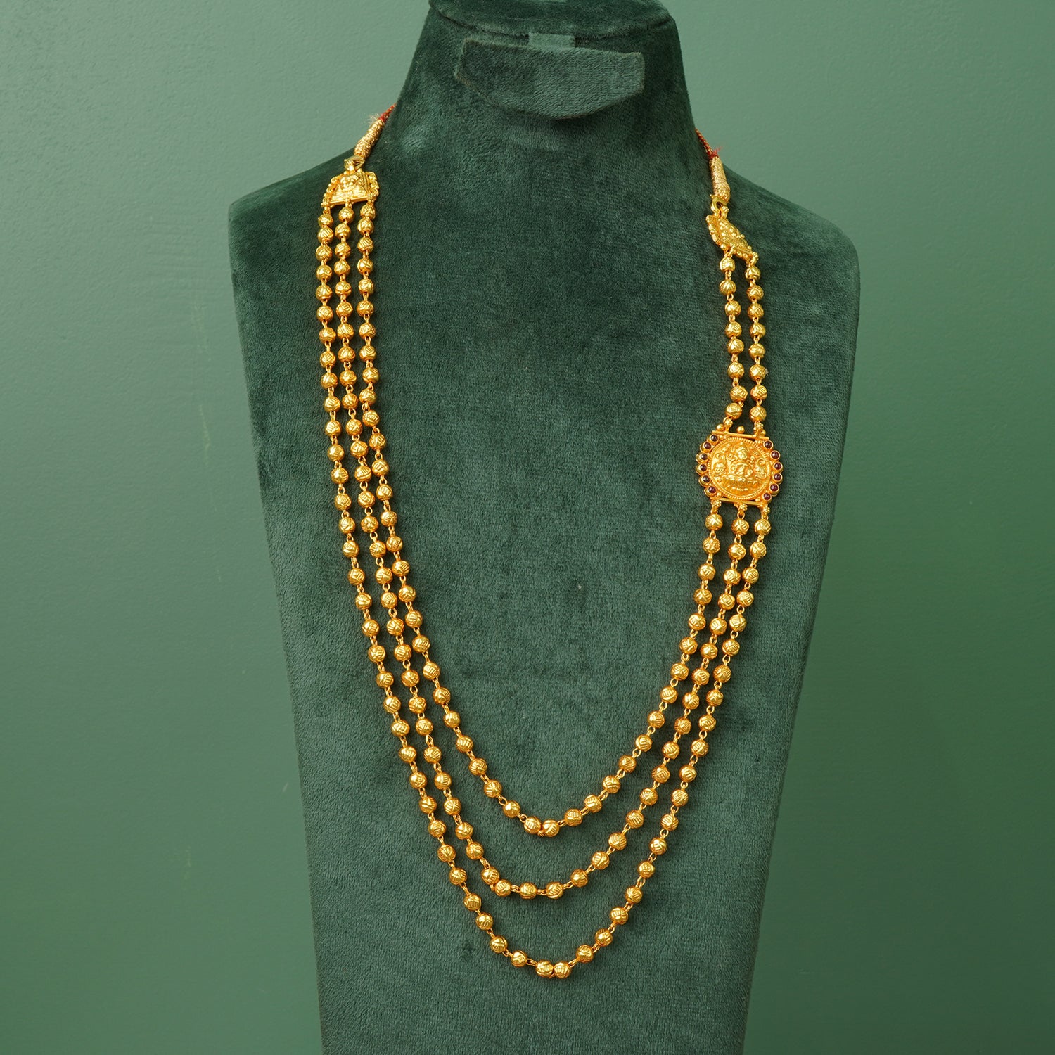 Pure 925 Silver Gheru Gold Plated 3 Layer Laxmi Necklace Side Pendant Design