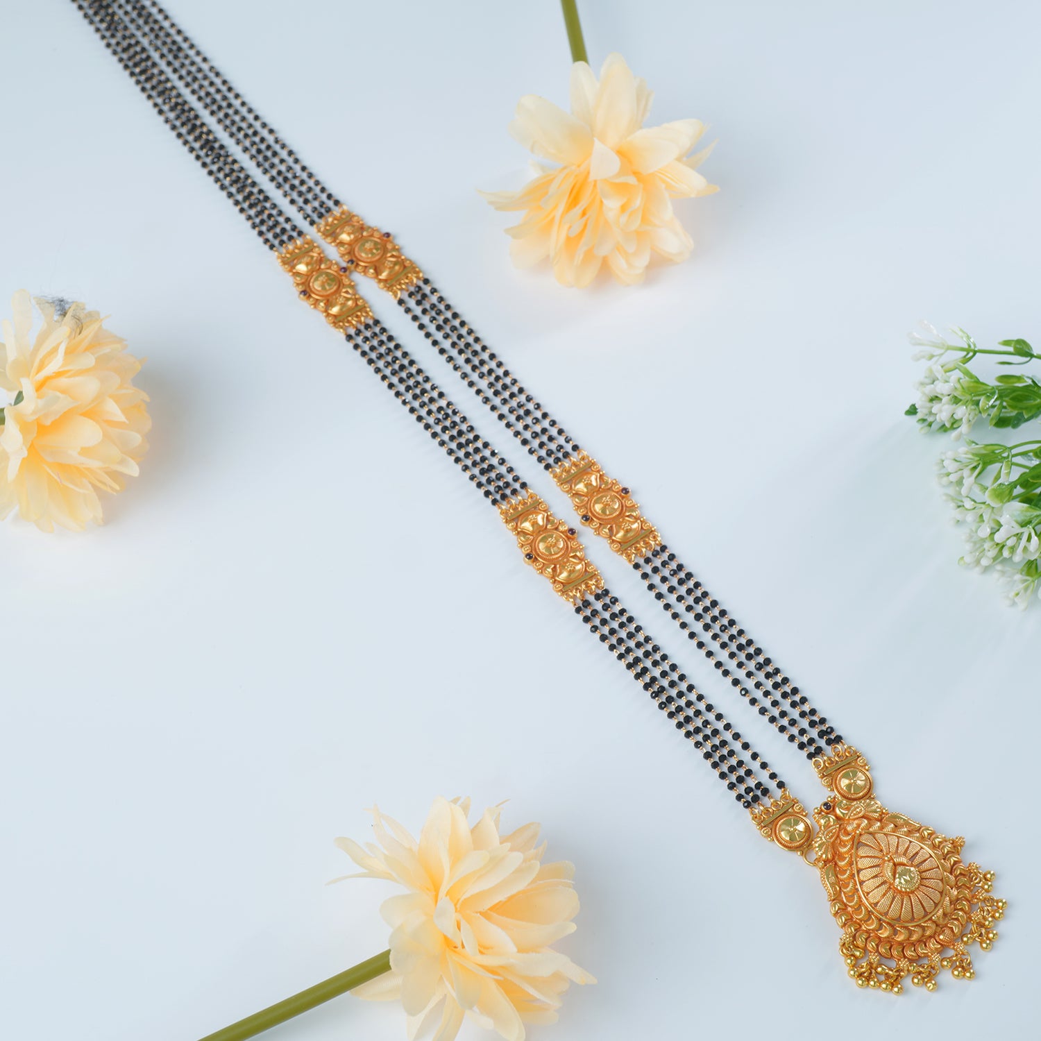 Silver Long Mangalsutra Design Gold Plated And Gheru Finished