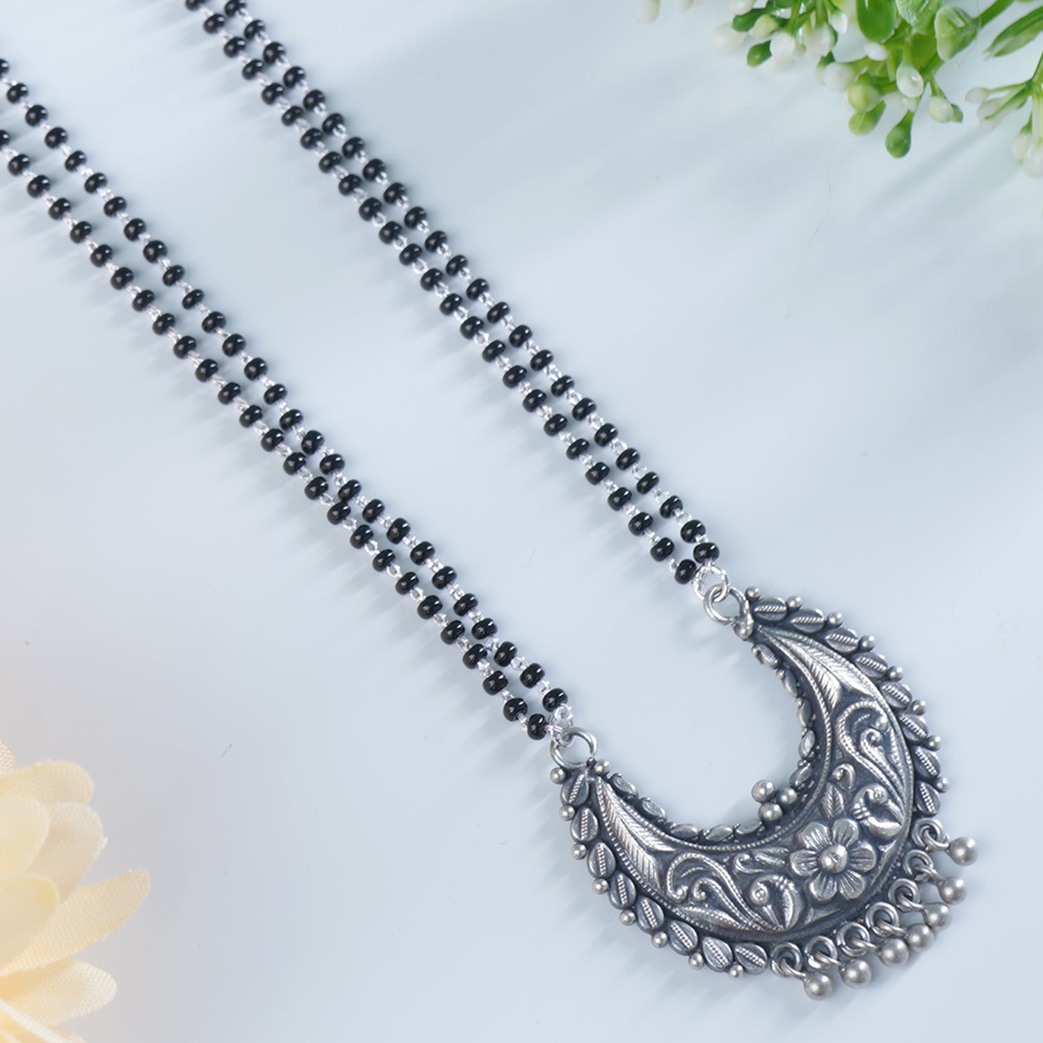 Silver Chain Mangalsutra 28" Chandrakor Pendant With Ghungroos