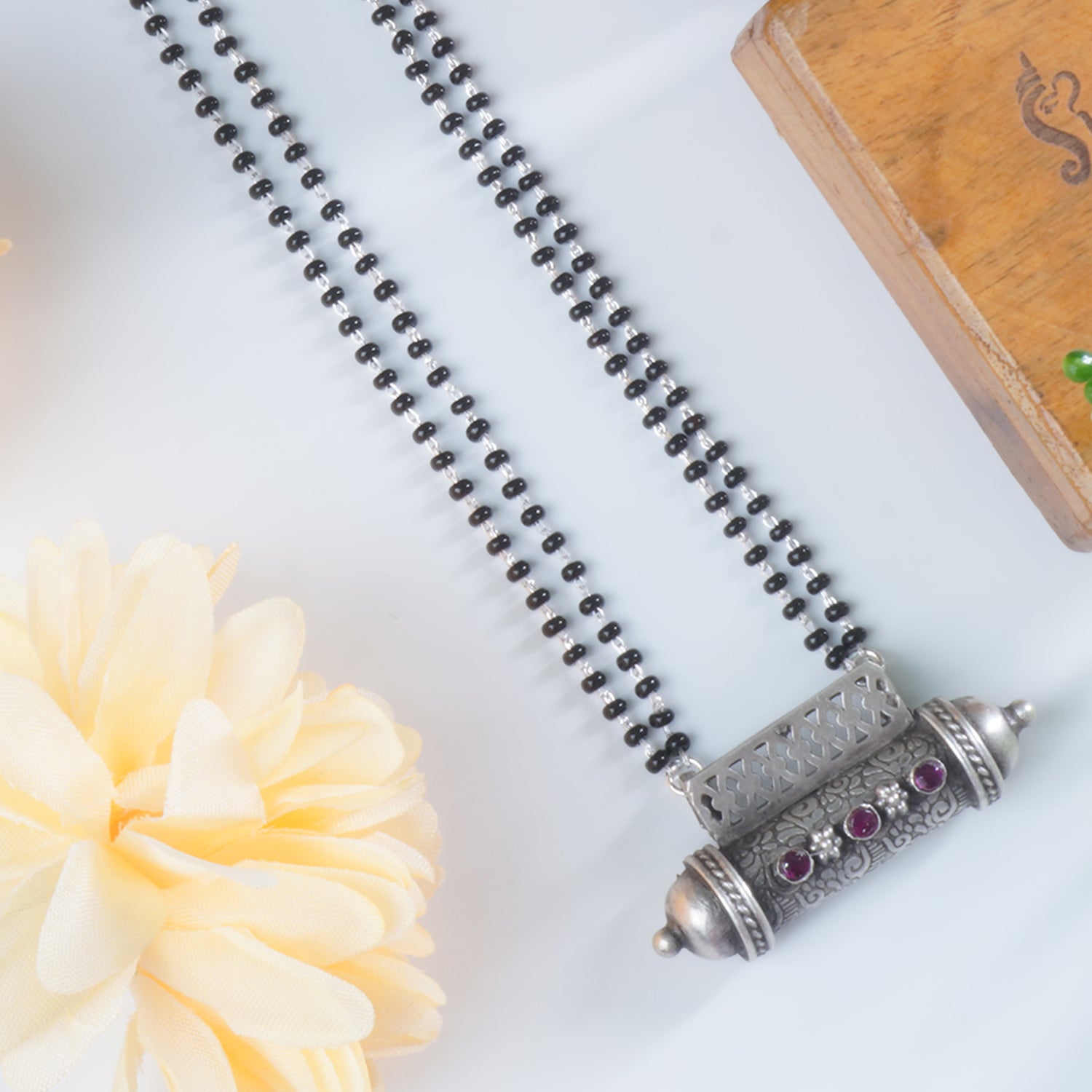 Shop Online 28 Inches Long Silver Mangalsutra With Silver Tabeez Pendant