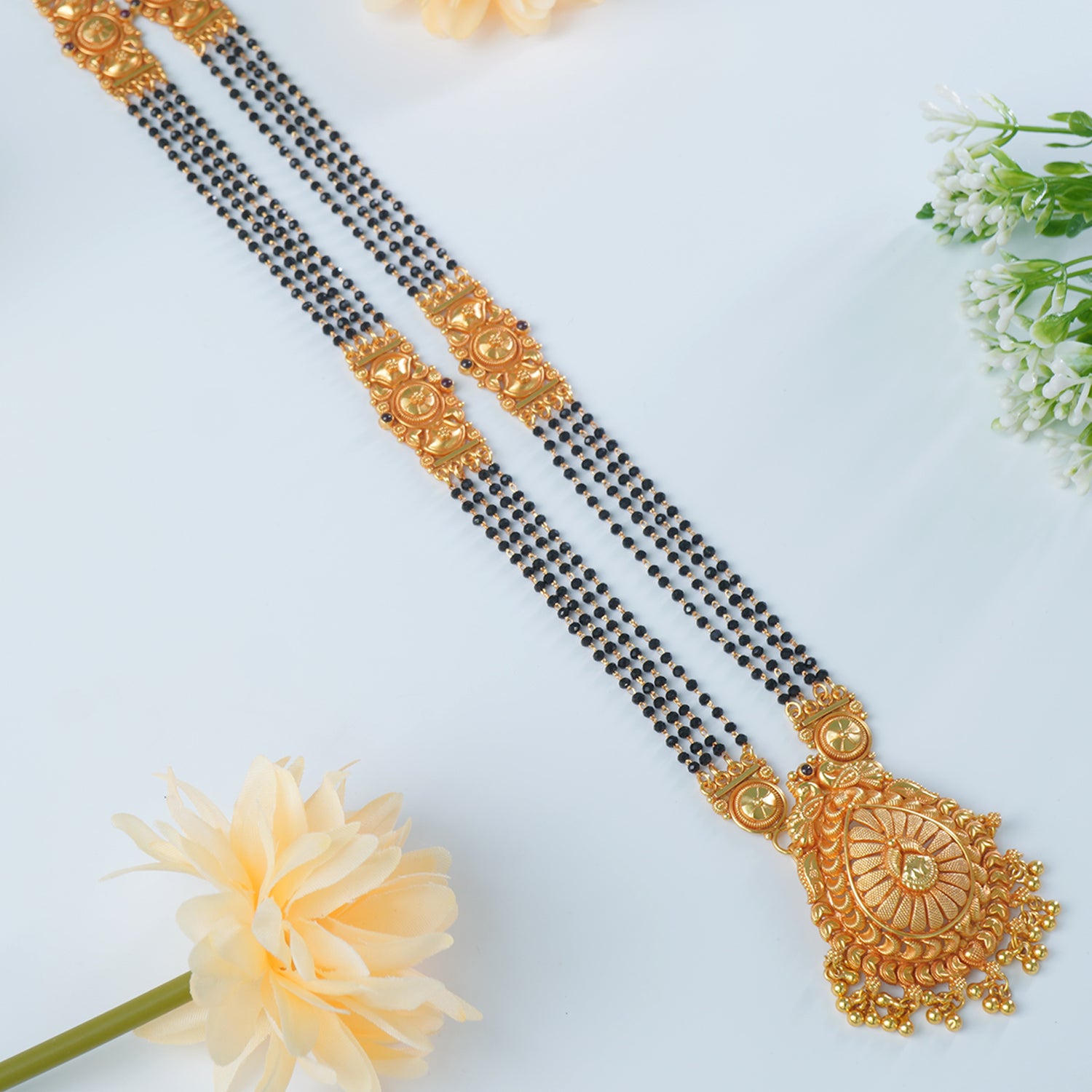 Silver Long Mangalsutra Design Gold Plated And Gheru Finished