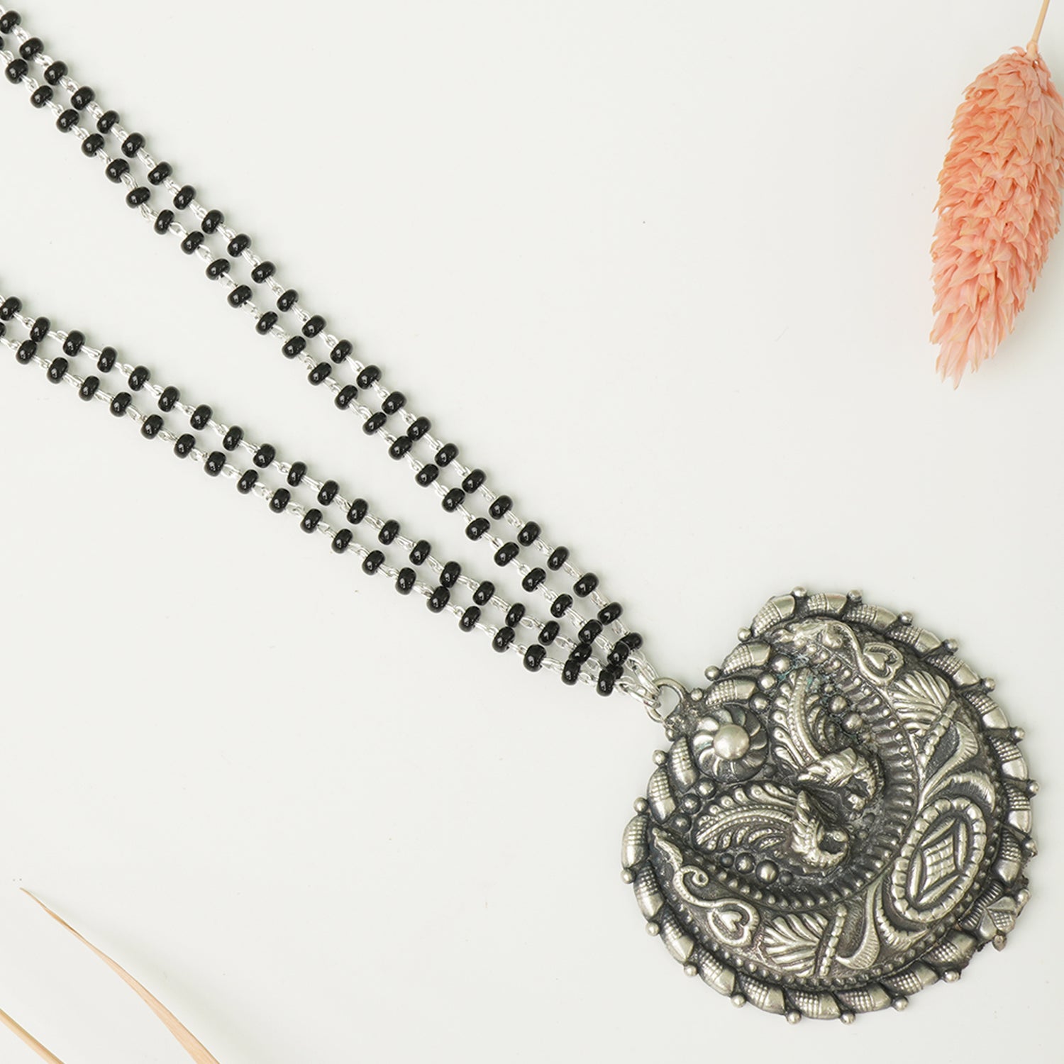 Buy Silver Long Mangalsutra Chandrakor Pendant