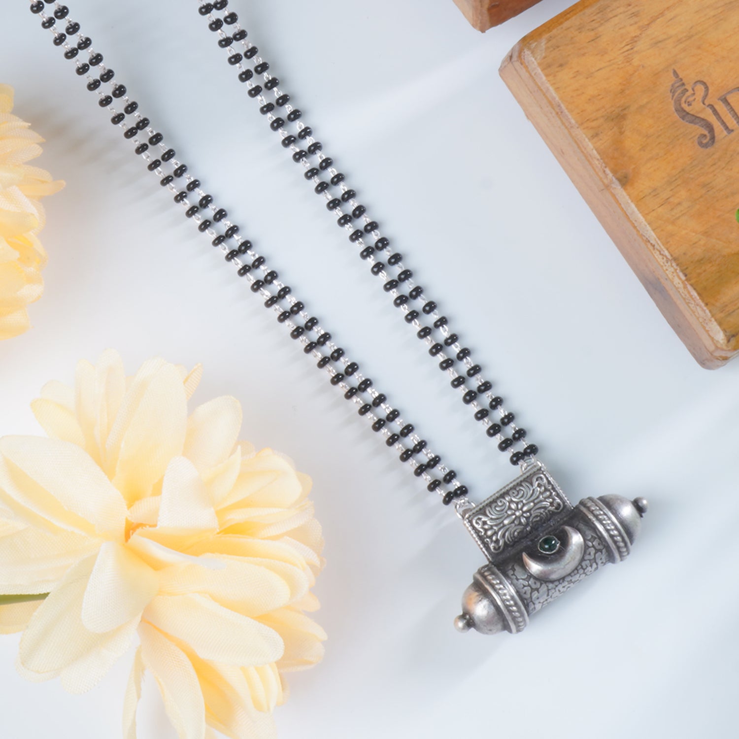 Buy Online 28 Inches Long Silver Mangalsutra With Silver Tabeez Pendant