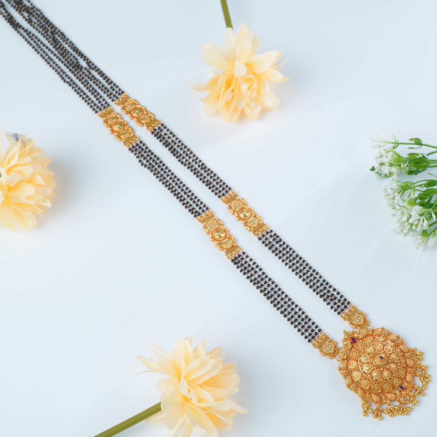 Silver Long Mangalsutra Design Gold Plated And Gheru Finished