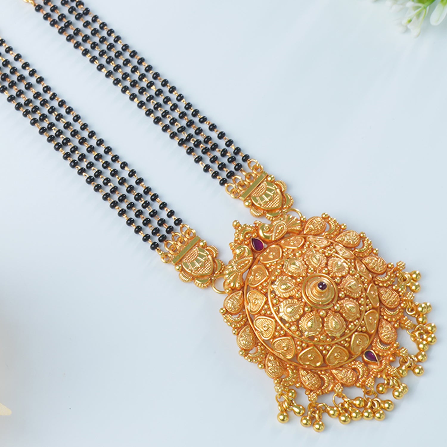 Silver Long Mangalsutra Design Gold Plated And Gheru Finished