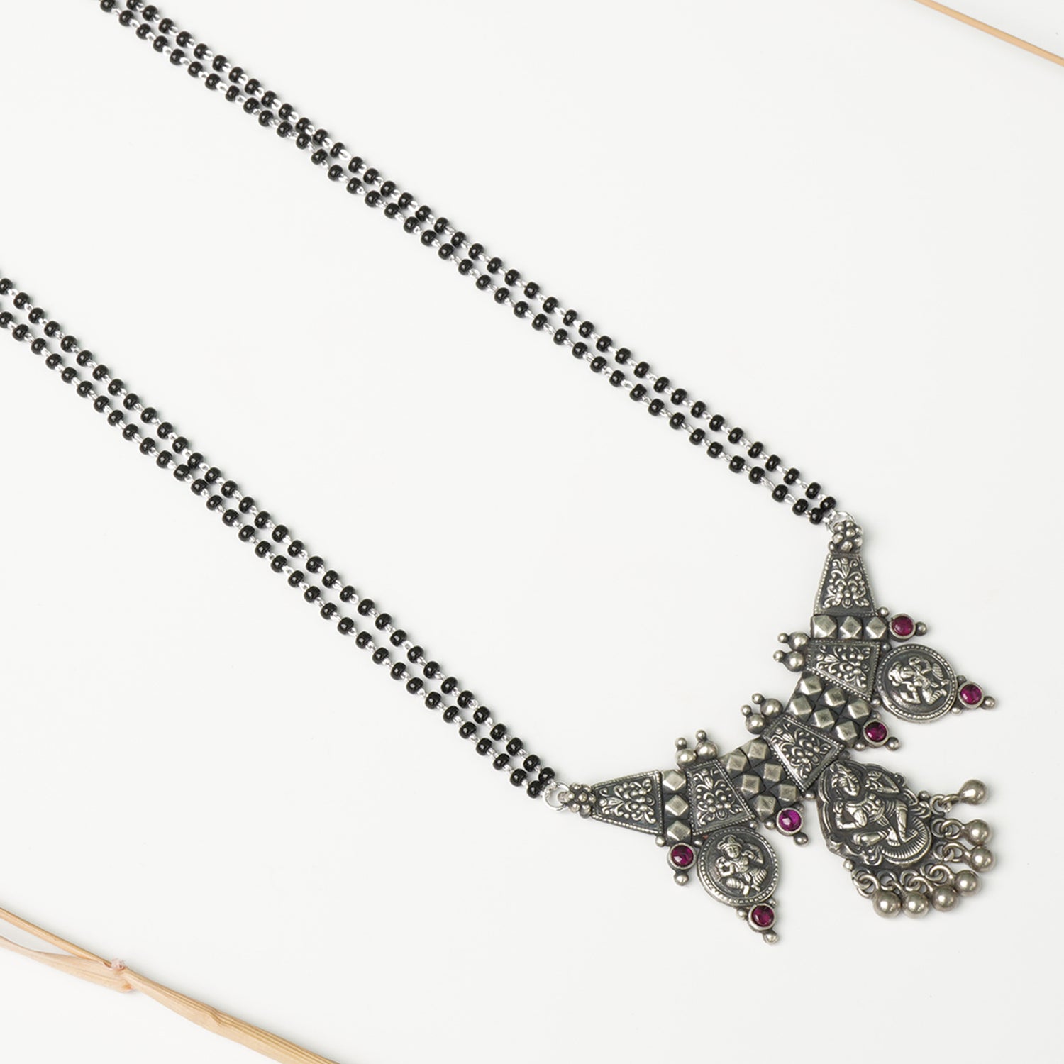 Pure 925 Silver Chain Mangalsutra Long 28 Inch Nakashi Piece Pendant