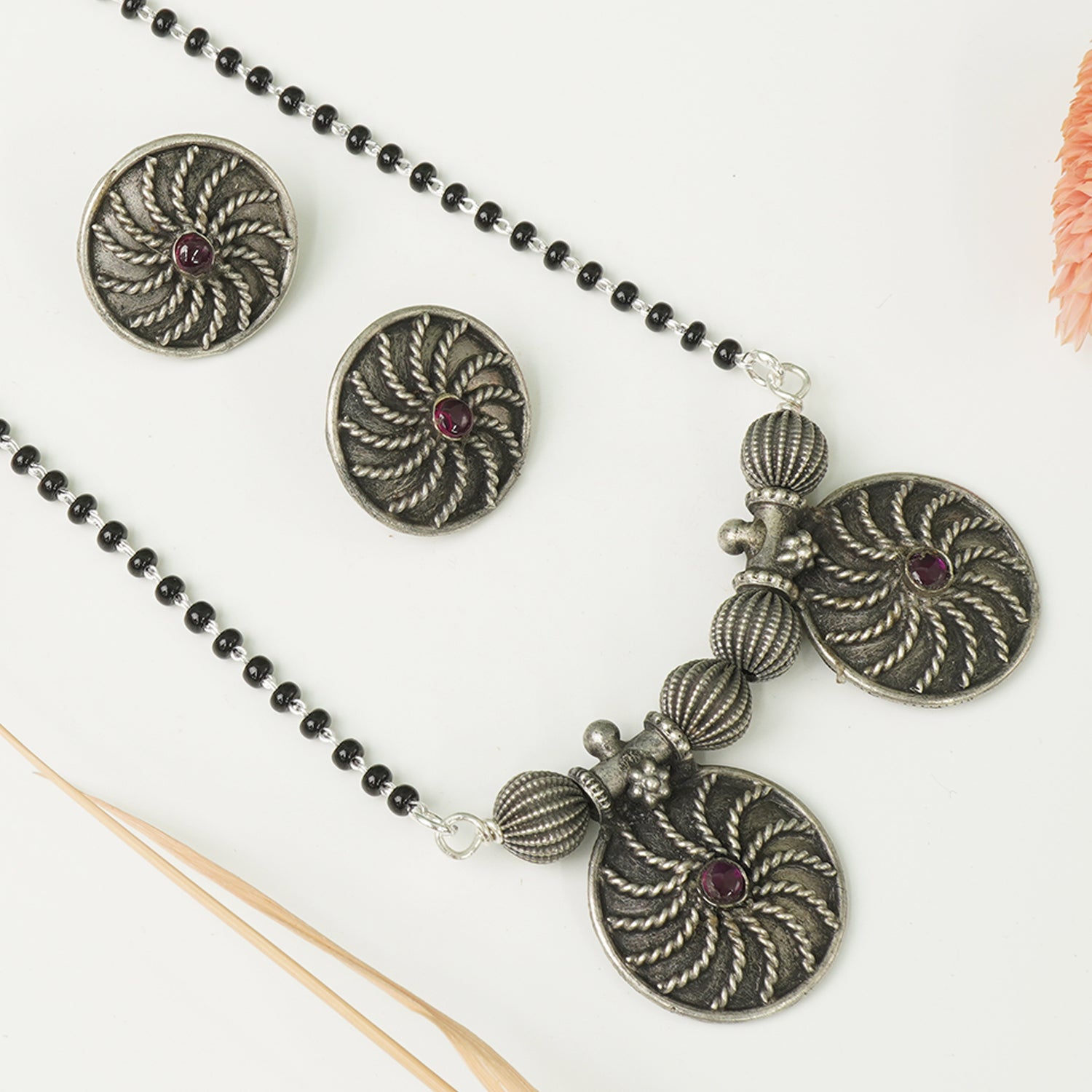 Silver Tribal Vati Mangalsutra With Earrings