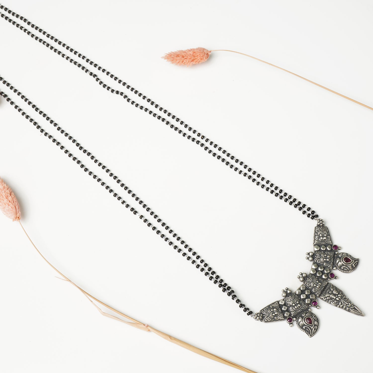 Pure 925 Silver Chain Mangalsutra Long 28 Inch KirthiMukh Pendant