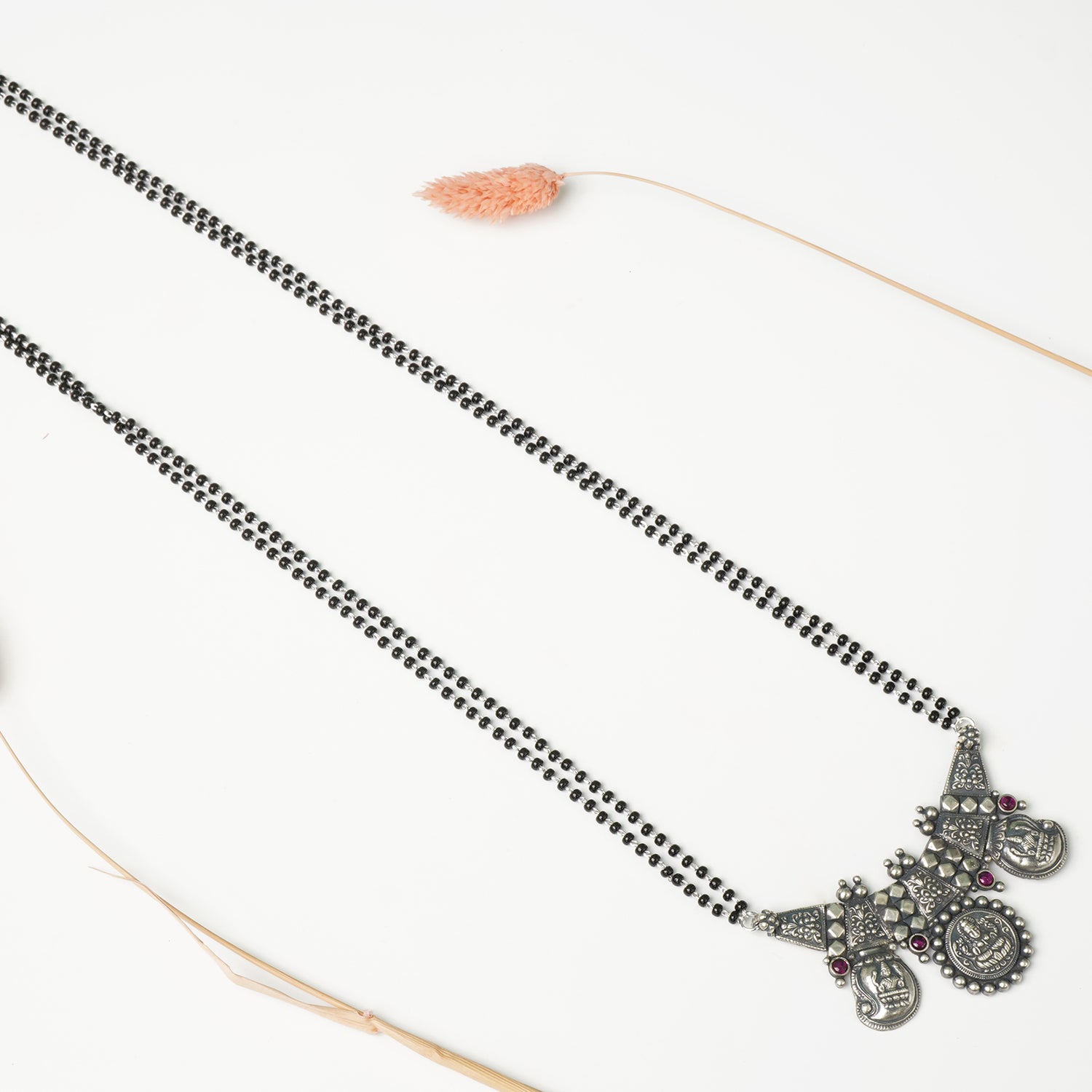 Pure 925 Silver Chain Mangalsutra Long 28 Inch Laxmi Koyri Pendant