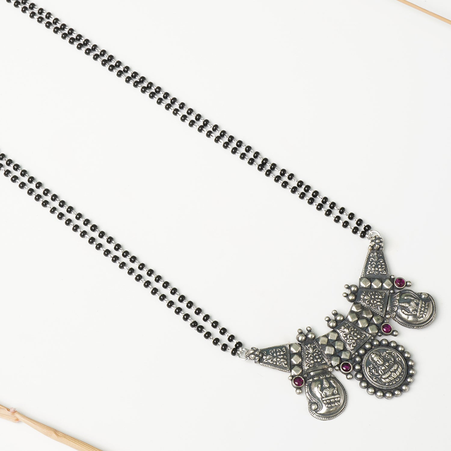 Pure 925 Silver Chain Mangalsutra Long 28 Inch Laxmi Koyri Pendant