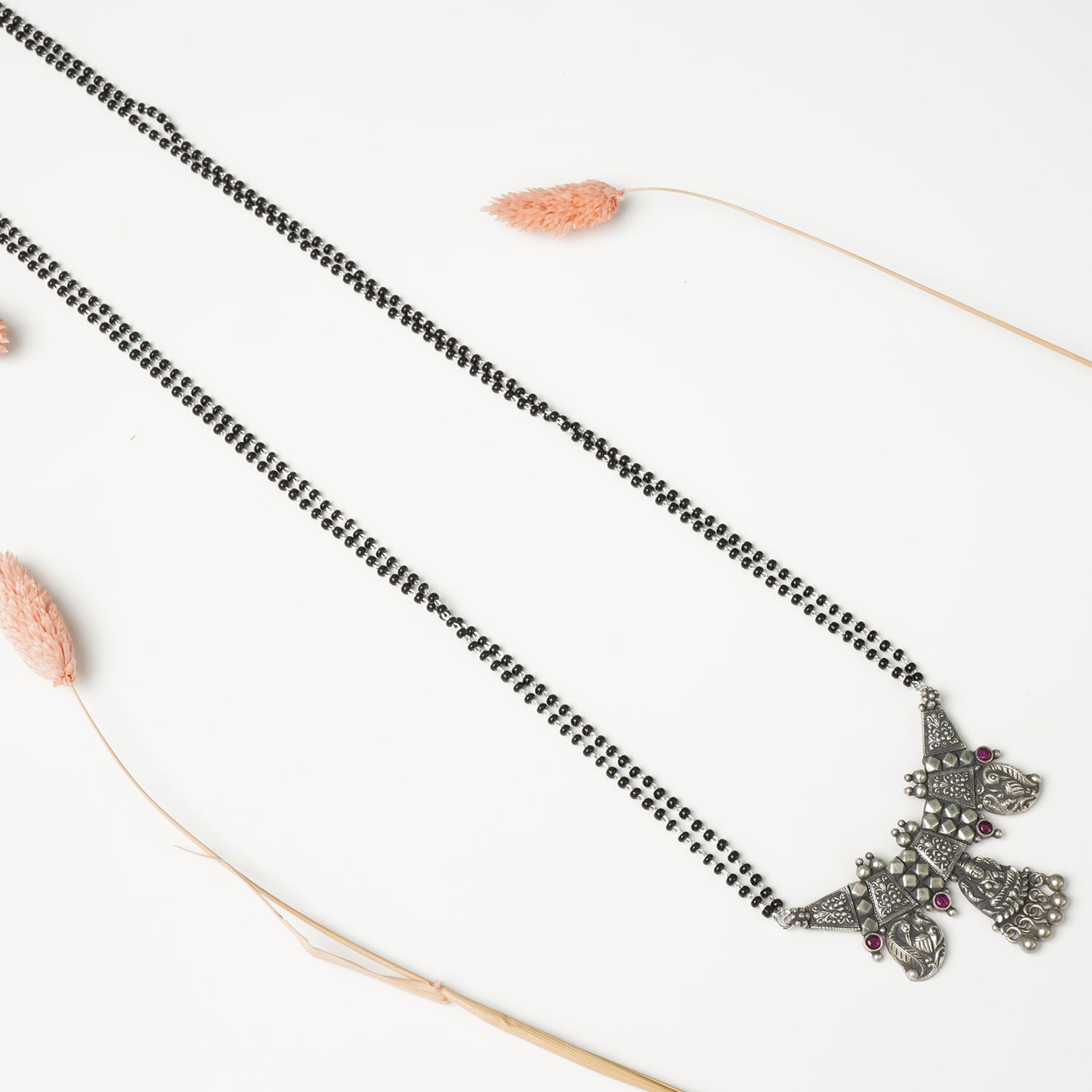 Pure 925 Silver Chain Mangalsutra Long 28 Inch Peacock Koyri Pendant