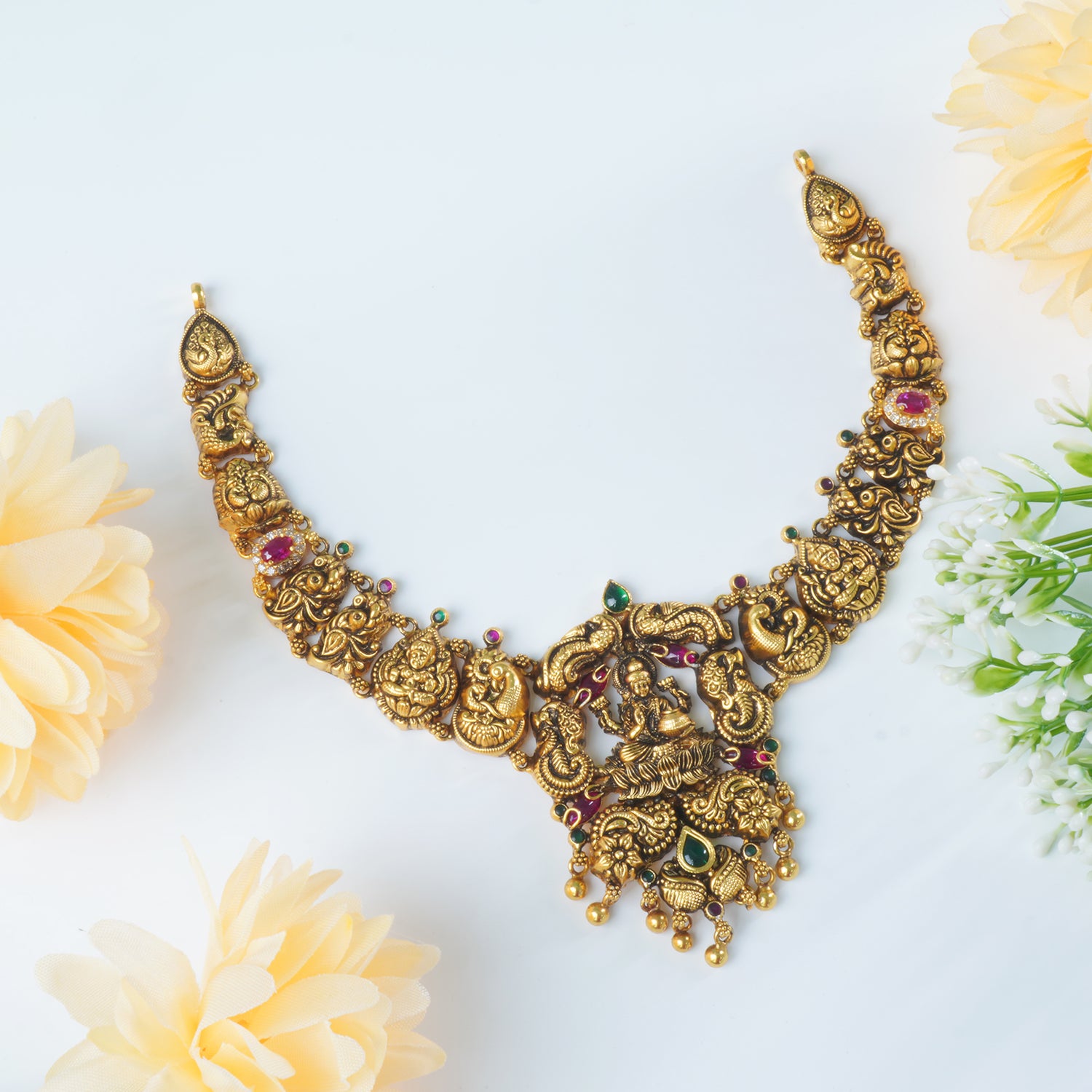 Light Weight Silver Necklace Design Antique Gold Plated