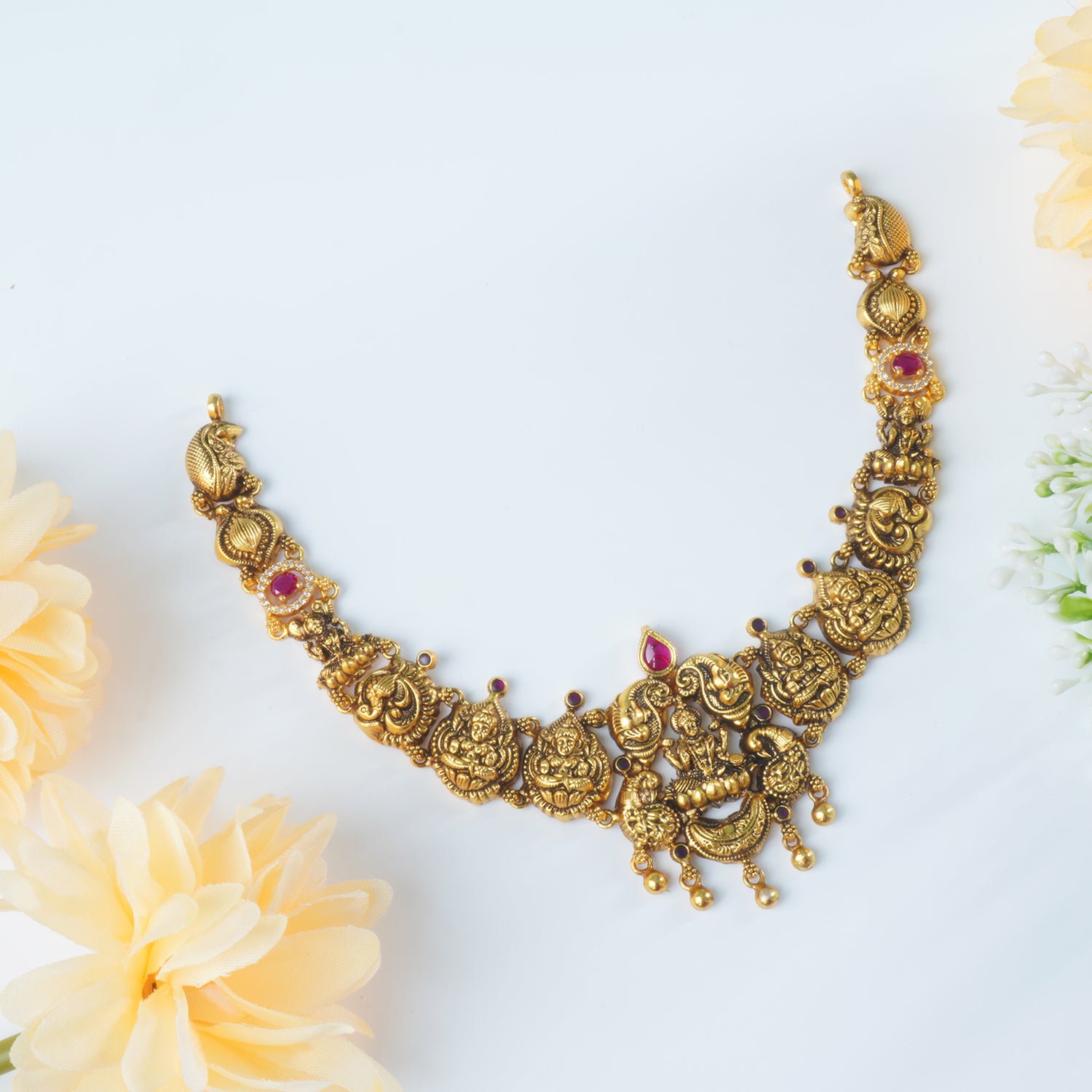 Shop Online Light Weight Silver Necklace Design With Antique Gold Plating