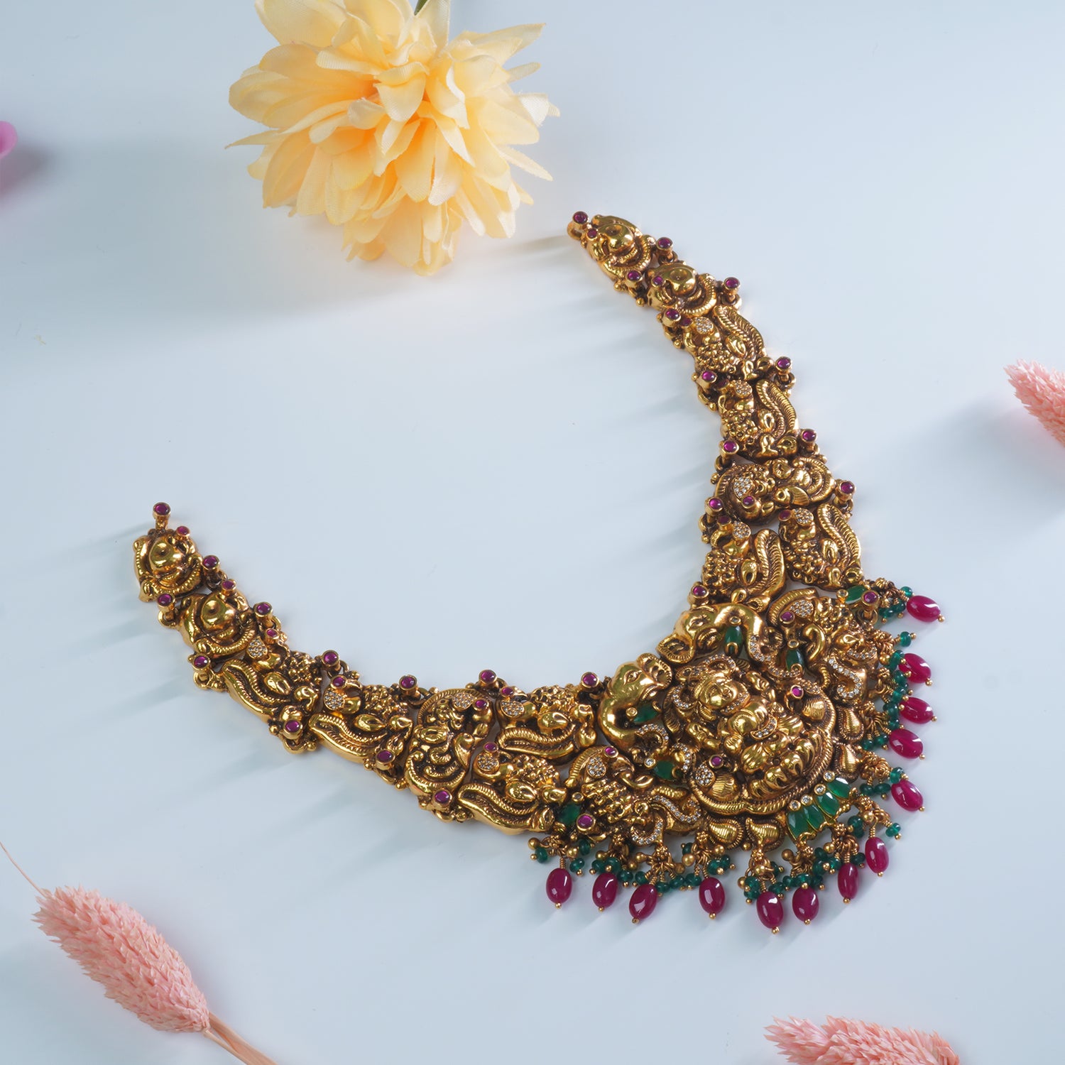 Silver Gold Plated Antique Kundan Necklace With Nakash Laxmi Work