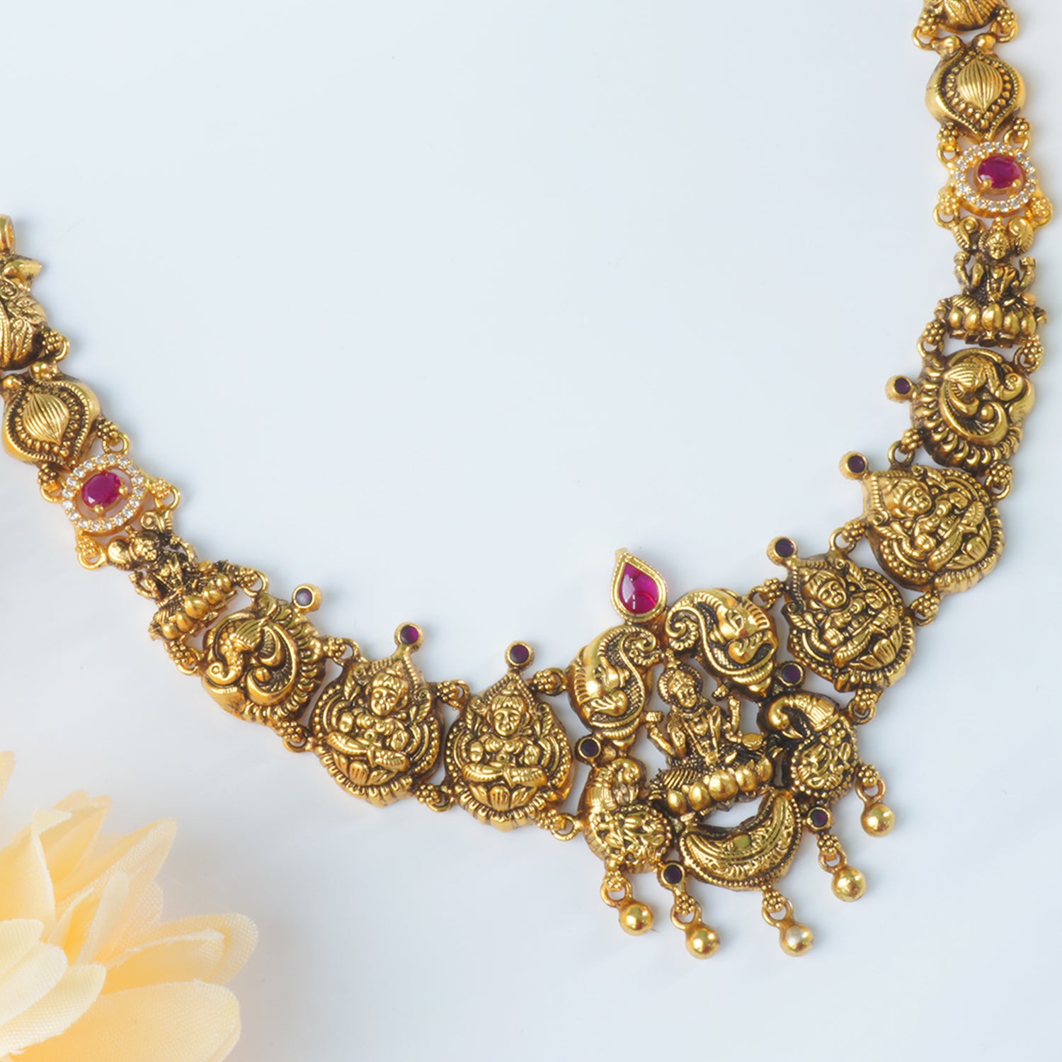 Shop Online Light Weight Silver Necklace Design With Antique Gold Plating