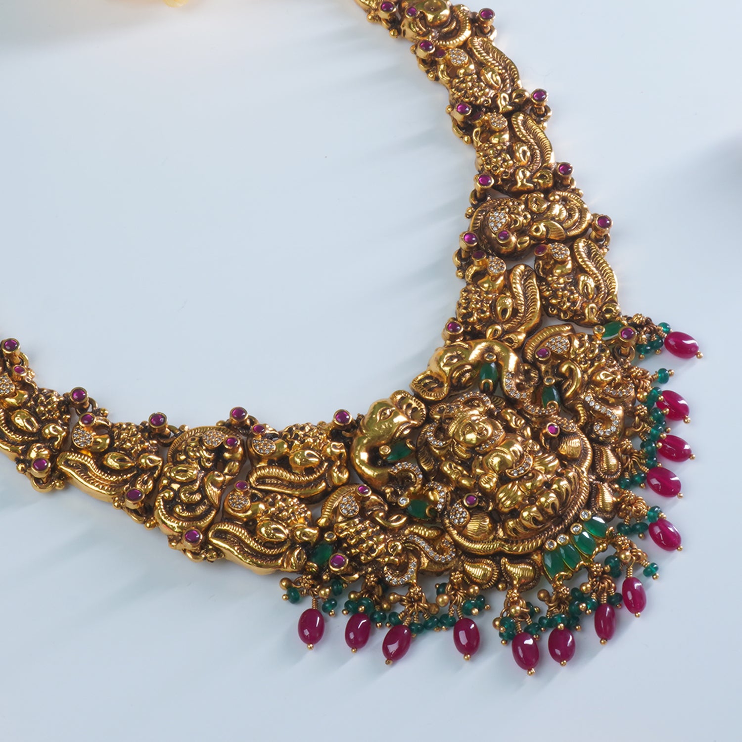 Silver Gold Plated Antique Kundan Necklace With Nakash Laxmi Work