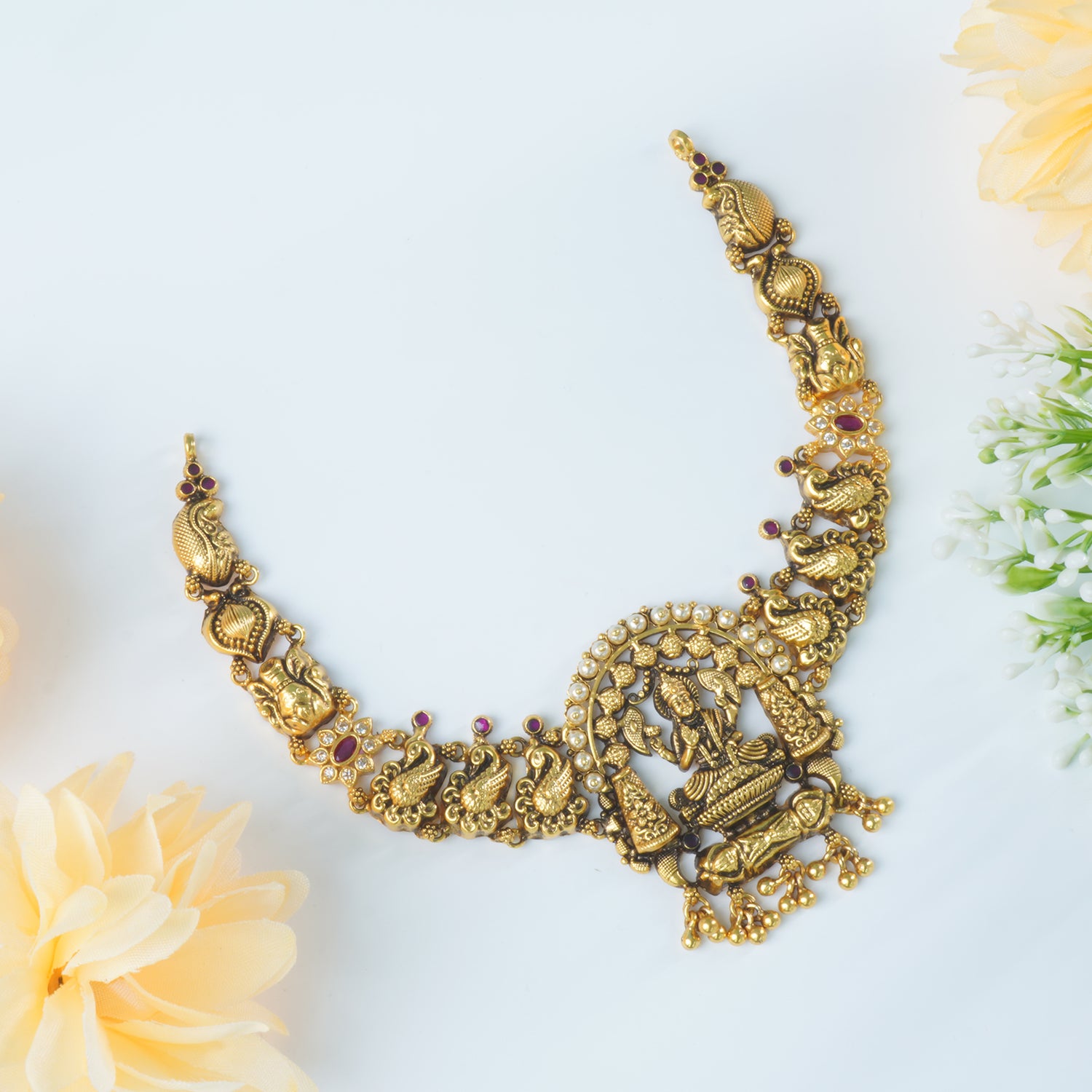 Buy Light Weight Silver Necklace Design With Antique Gold Plating Online