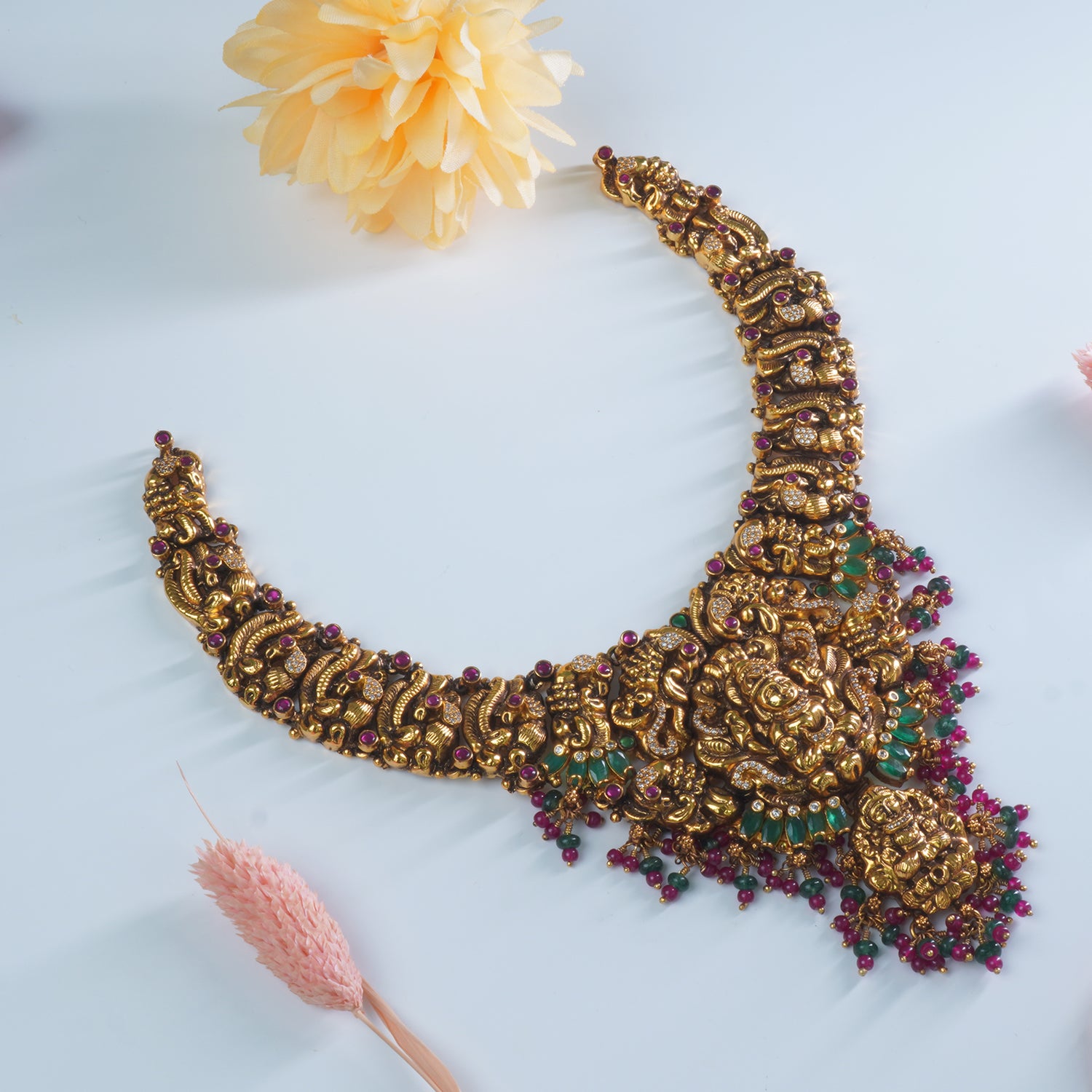 Silver Gold Plated Antique Kundan Necklace With Nakash Laxmi Design