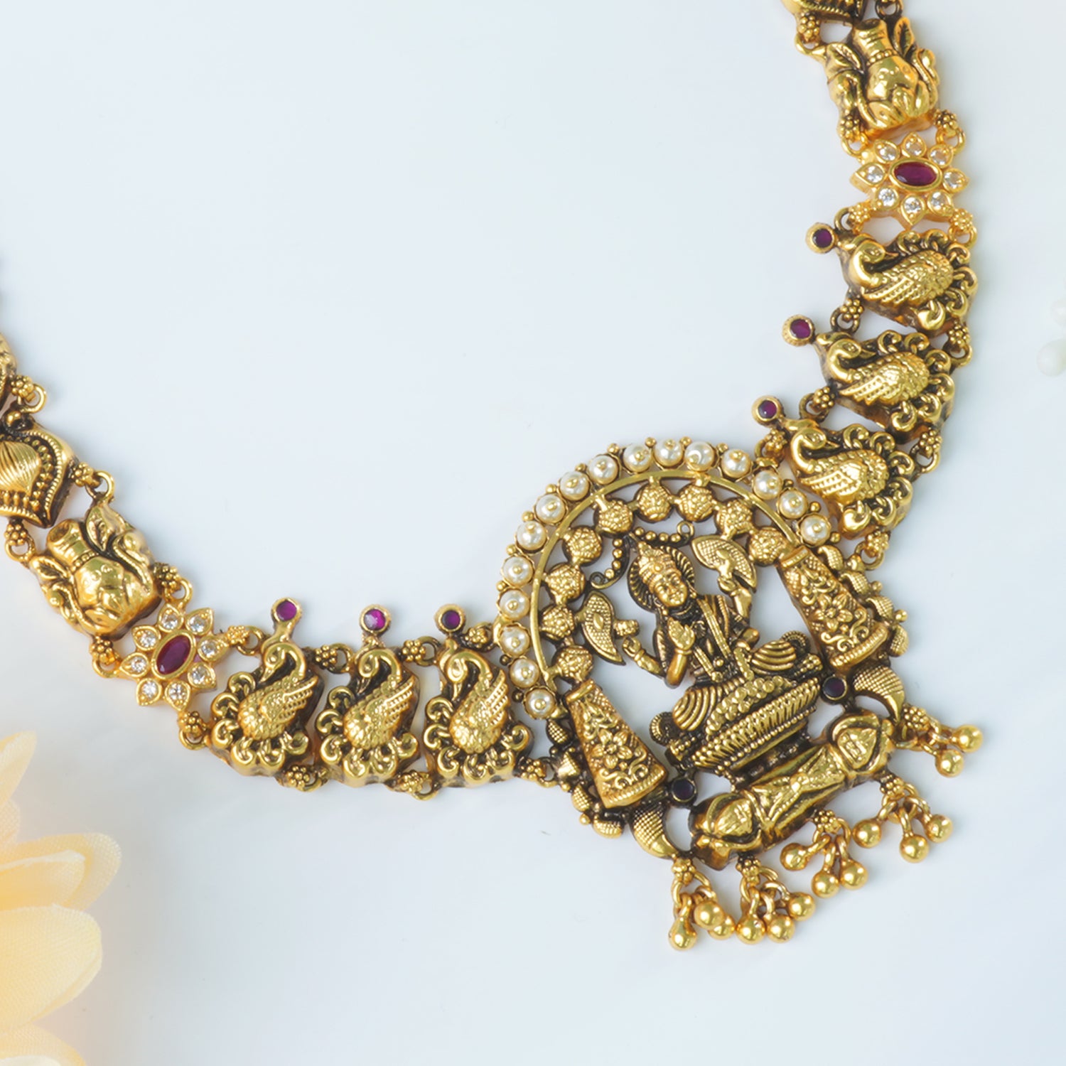 Buy Light Weight Silver Necklace Design With Antique Gold Plating Online