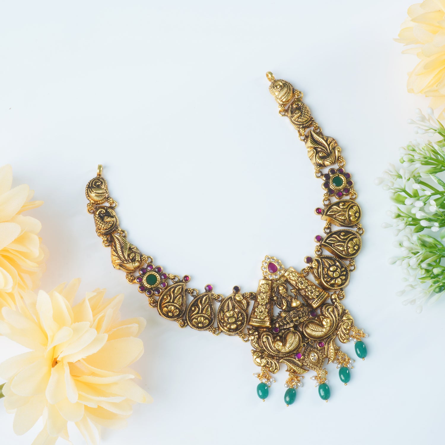 Light Silver Necklace Design With Antique Gold Plating Online