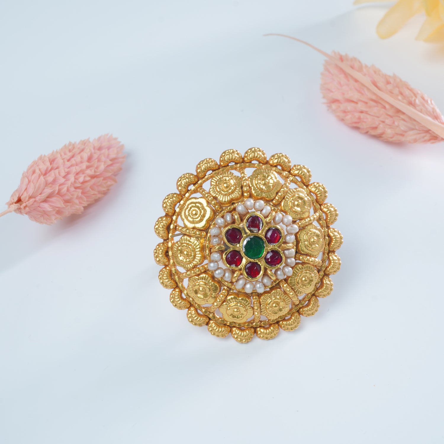 Silver Gold Plated Jadau Kundan Piece Ring