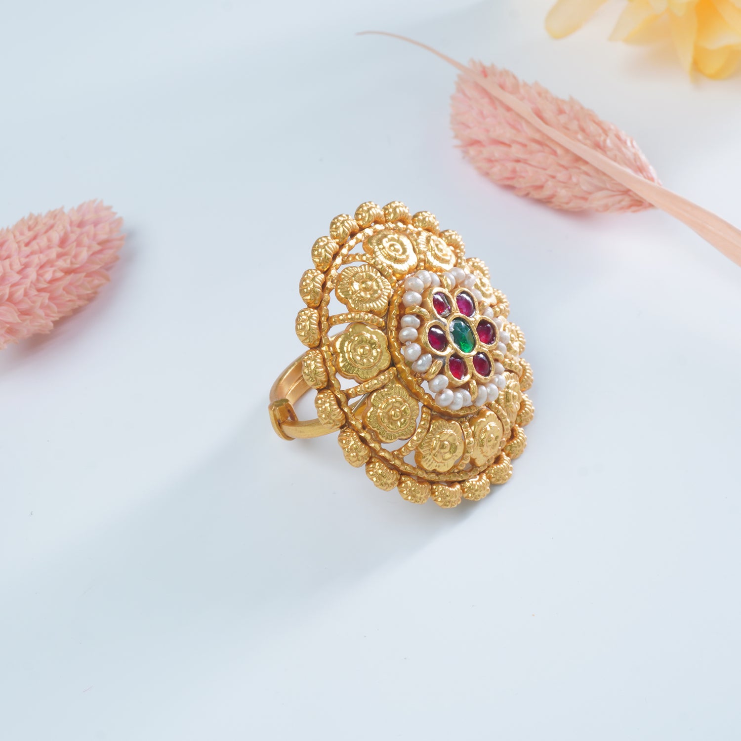 Silver Gold Plated Jadau Kundan Piece Ring