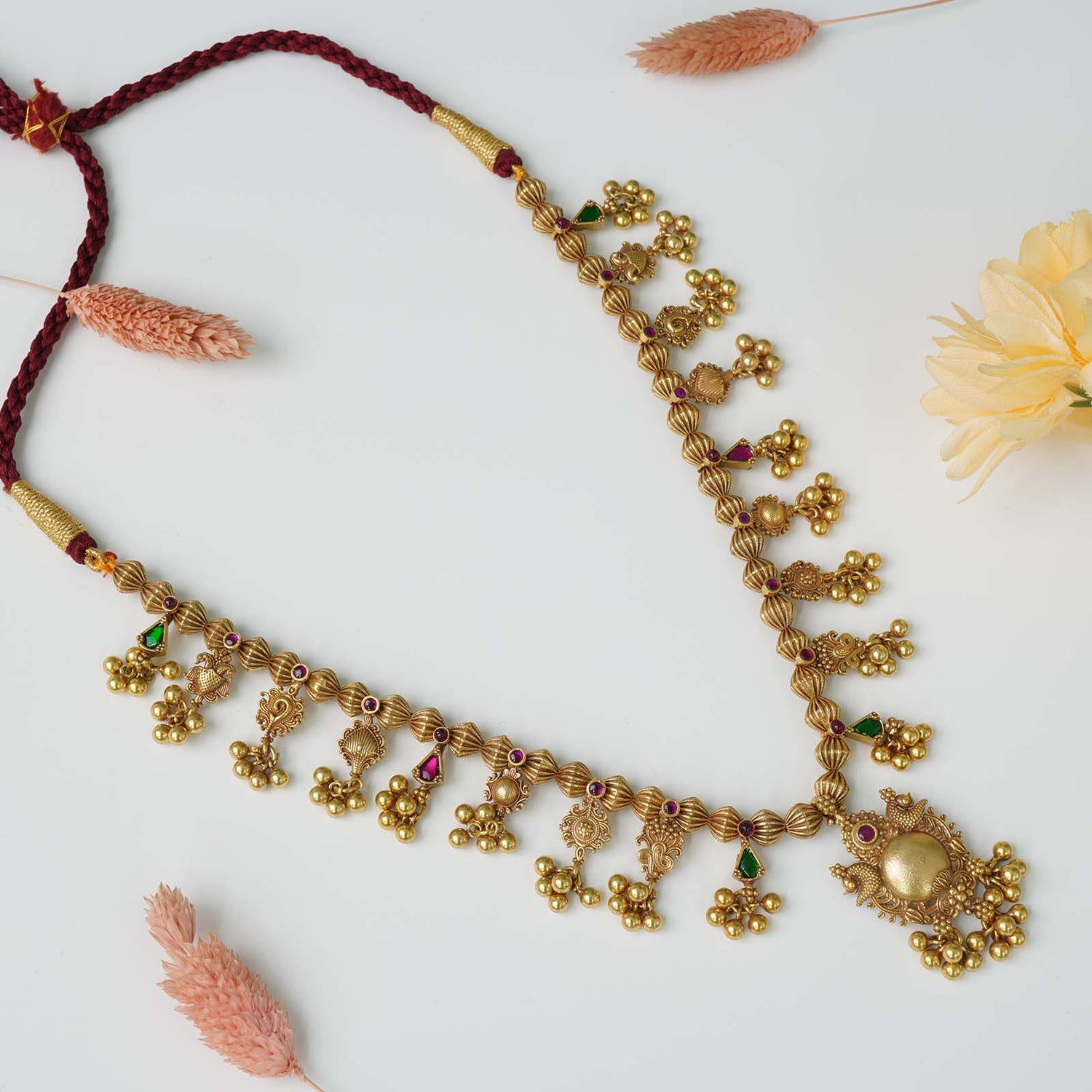 Buy Pure 925 Silver Antique Gold Plated Kolhapuri Saaj Online
