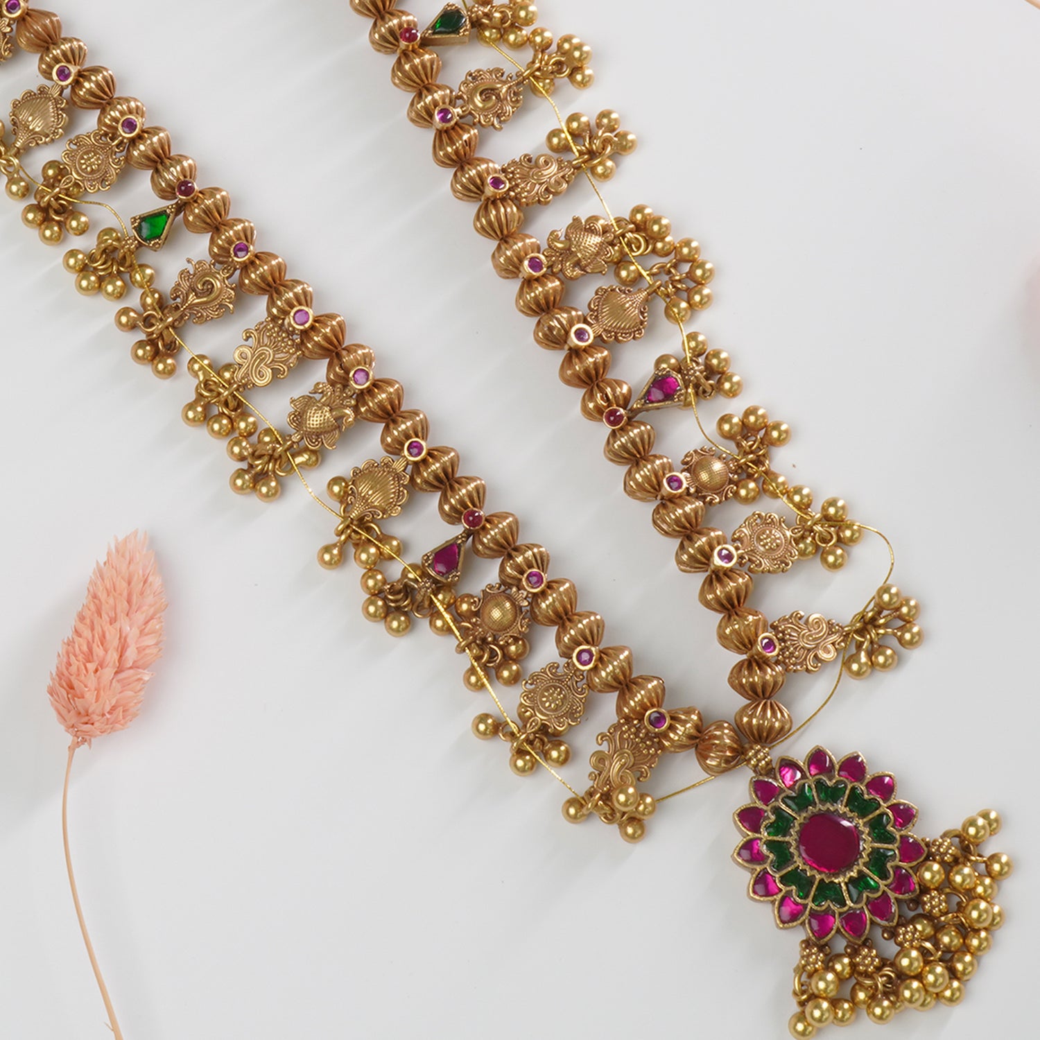 925 Silver Kolhapuri Saaj Antique Gold Finish With Kundan Fusion