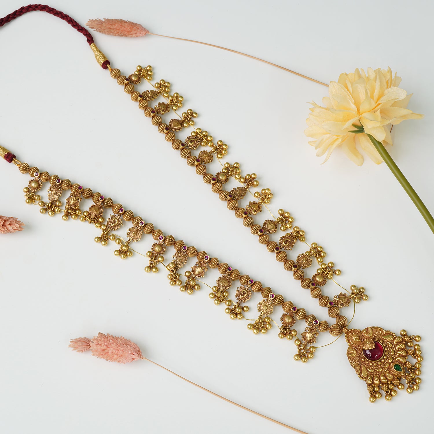 Pure Silver Traditional Kolhapuri Saaj With Antique Gold Plating