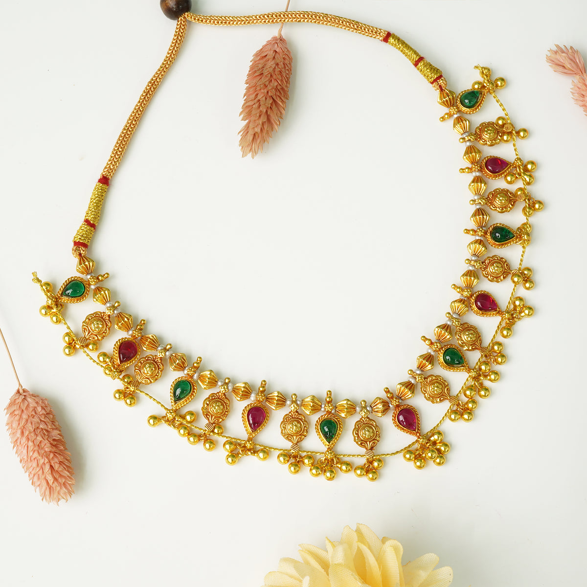 Gold Plated Pure 925 Silver Choker Moti Kolhapuri Saaj